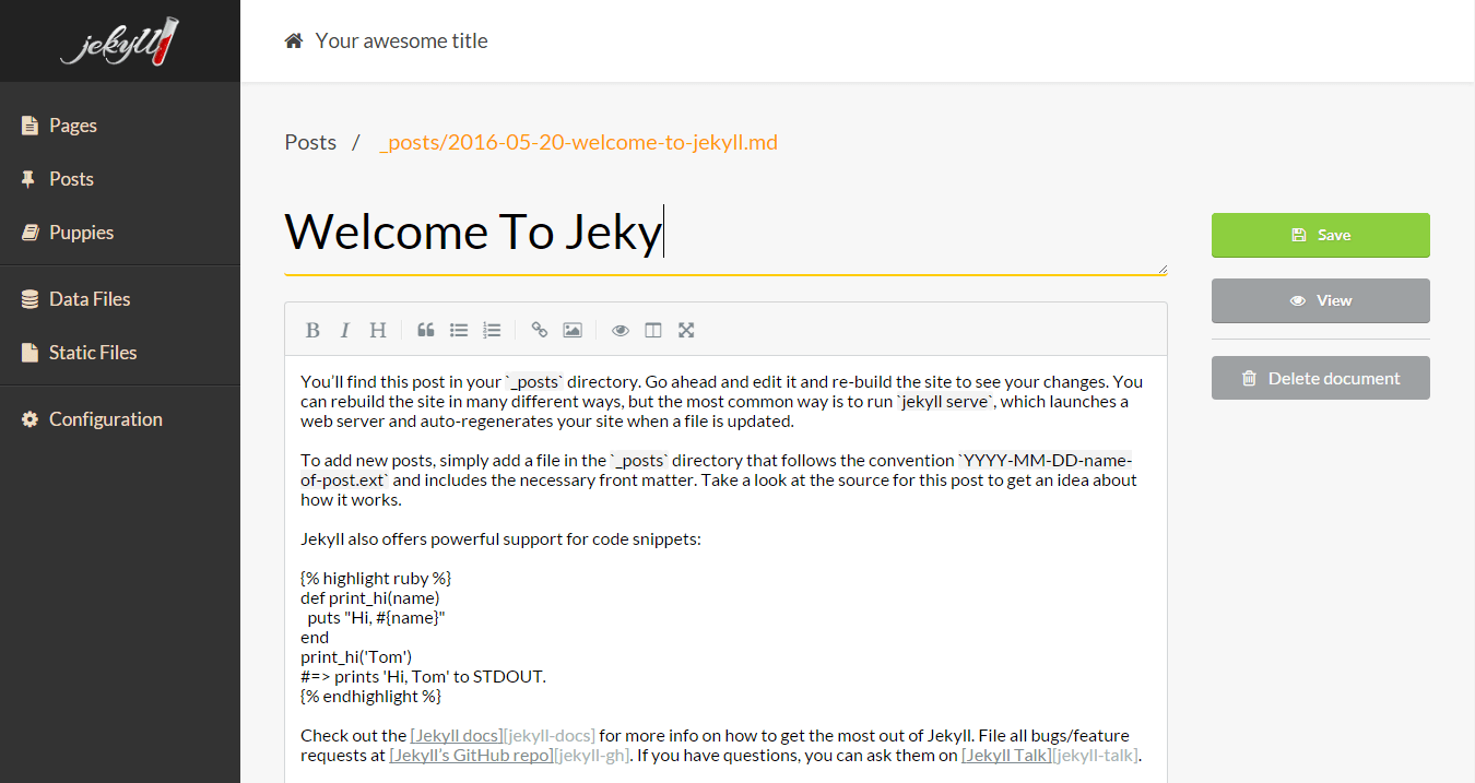 Jekyll Admin gallery image