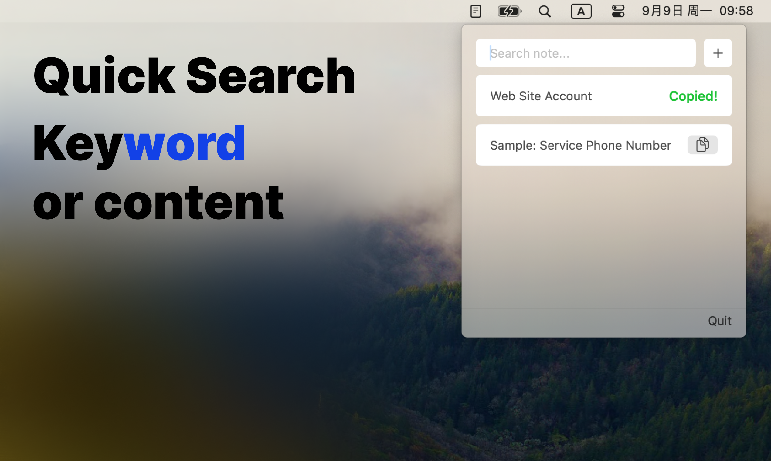 QuickCopy - Menu bar Copied! media 1