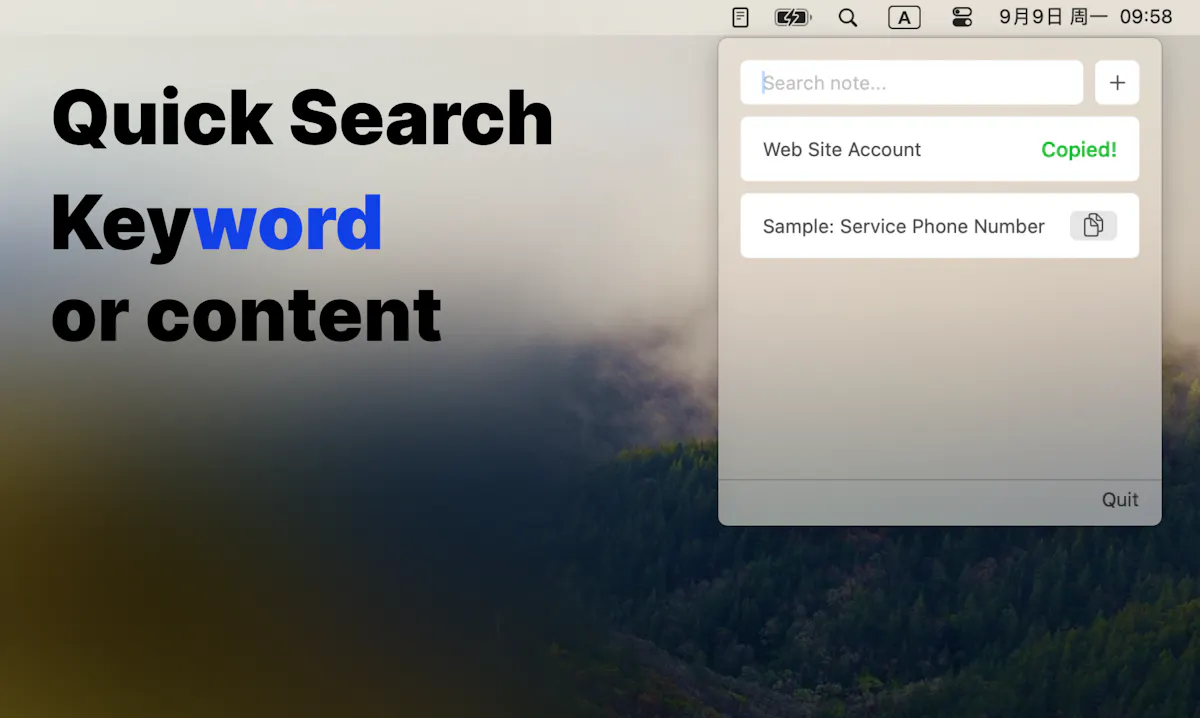 QuickCopy - Menu bar Copied!