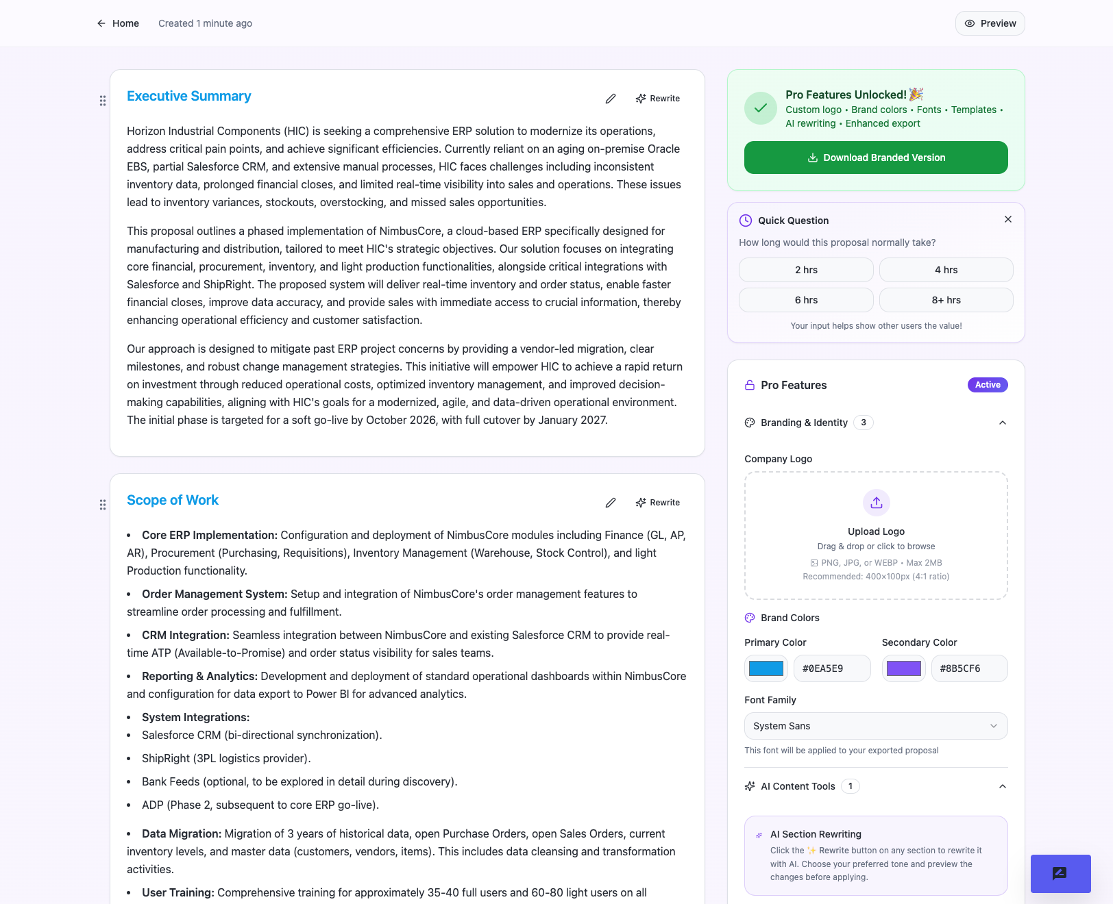 ProposalGenAI - Screenshot 3 showing product features and functionality