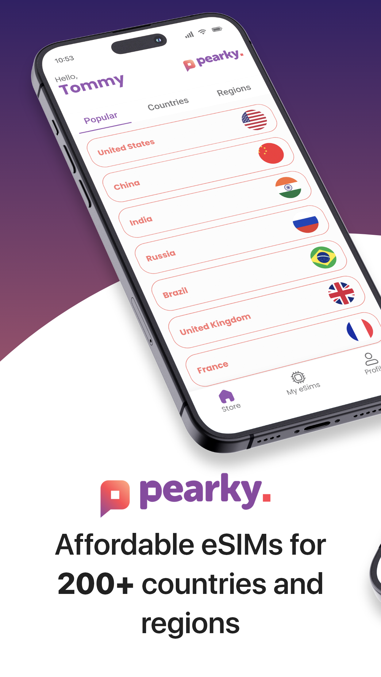 Pearky eSIM plafrom - Main screenshot showing features and interface