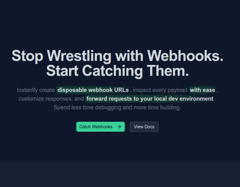 Mídia 3 de Webhook Catcher - Crie webhooks descartáveis instantâneos para inspecionar e responder rápido