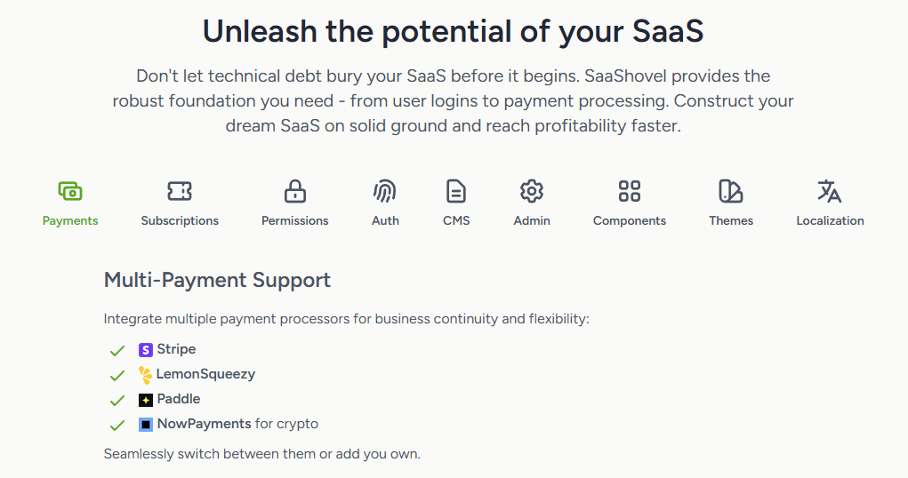 وسائط ساشوفيل - Saashovel هي مجموعة SaaS Starter التي تم تصميمها مع Laravel/LiveWire 2