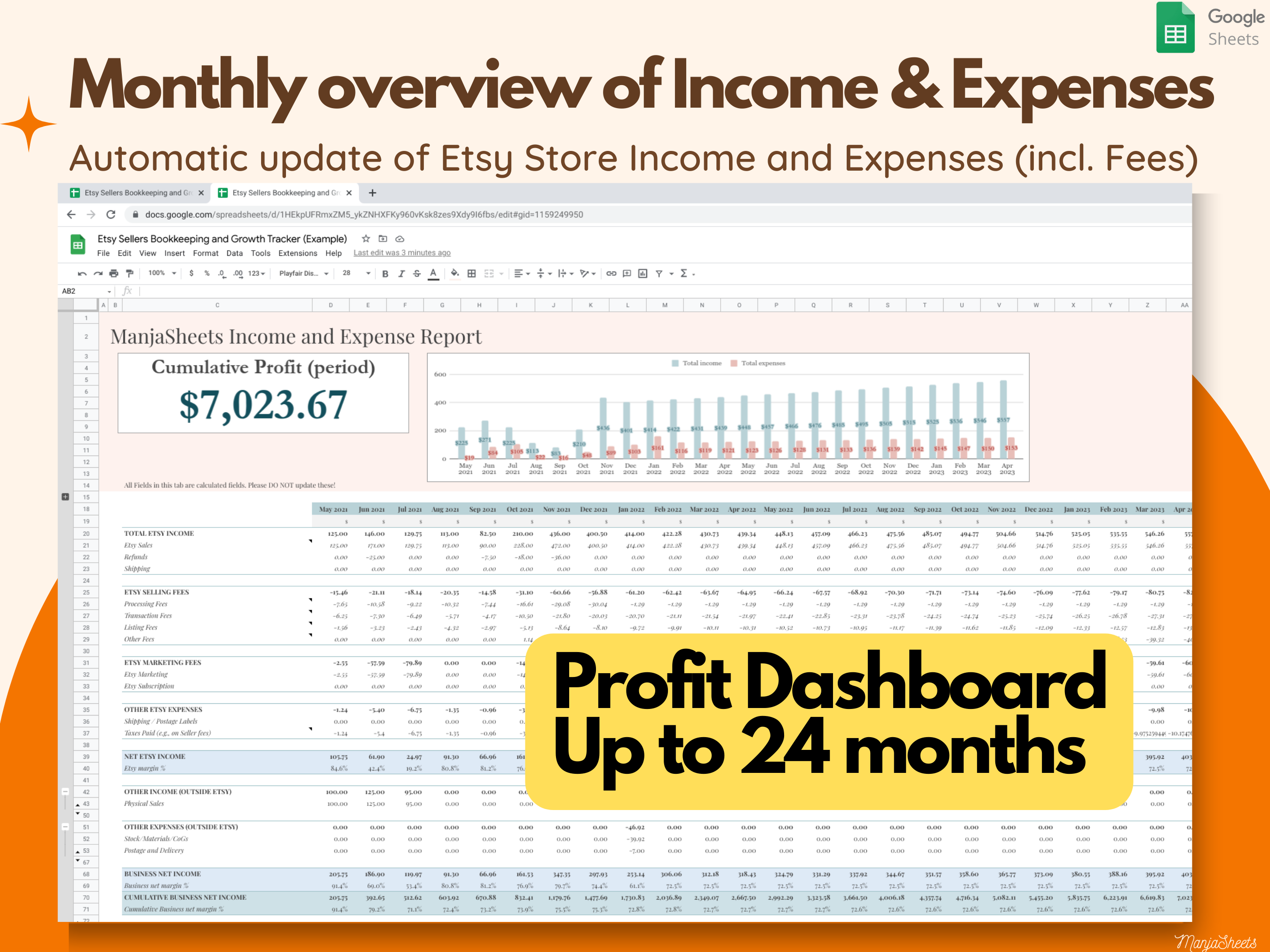 Электронная таблица, чтобы отслеживать продажи Etsy - Автоматизированная электронная таблица для легко отслеживания продаж и прибыли Etsy медиа 3