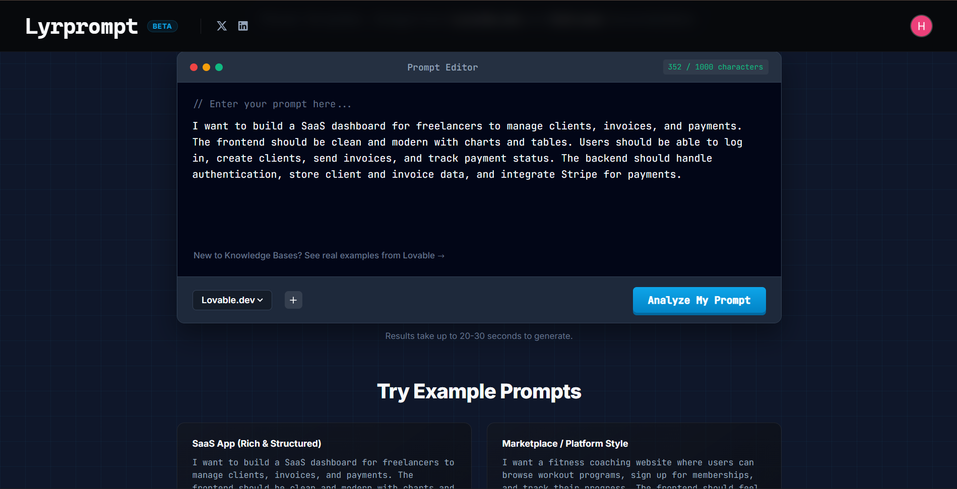 Lyrprompt – Smart AI Prompt & KB Builder - Screenshot 2 showing product features and functionality