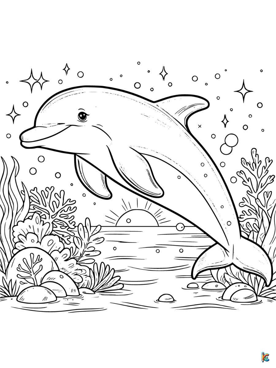Pagine da colorare di delfino - Immergiti nell'arte oceanica: pagine da colorare di delfini gratuite media 4