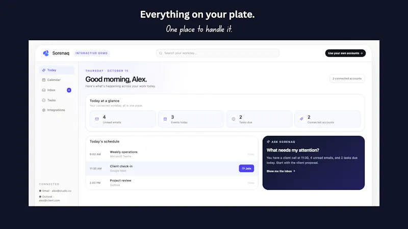 Sorenaq — Your workday, connected. screenshot 2