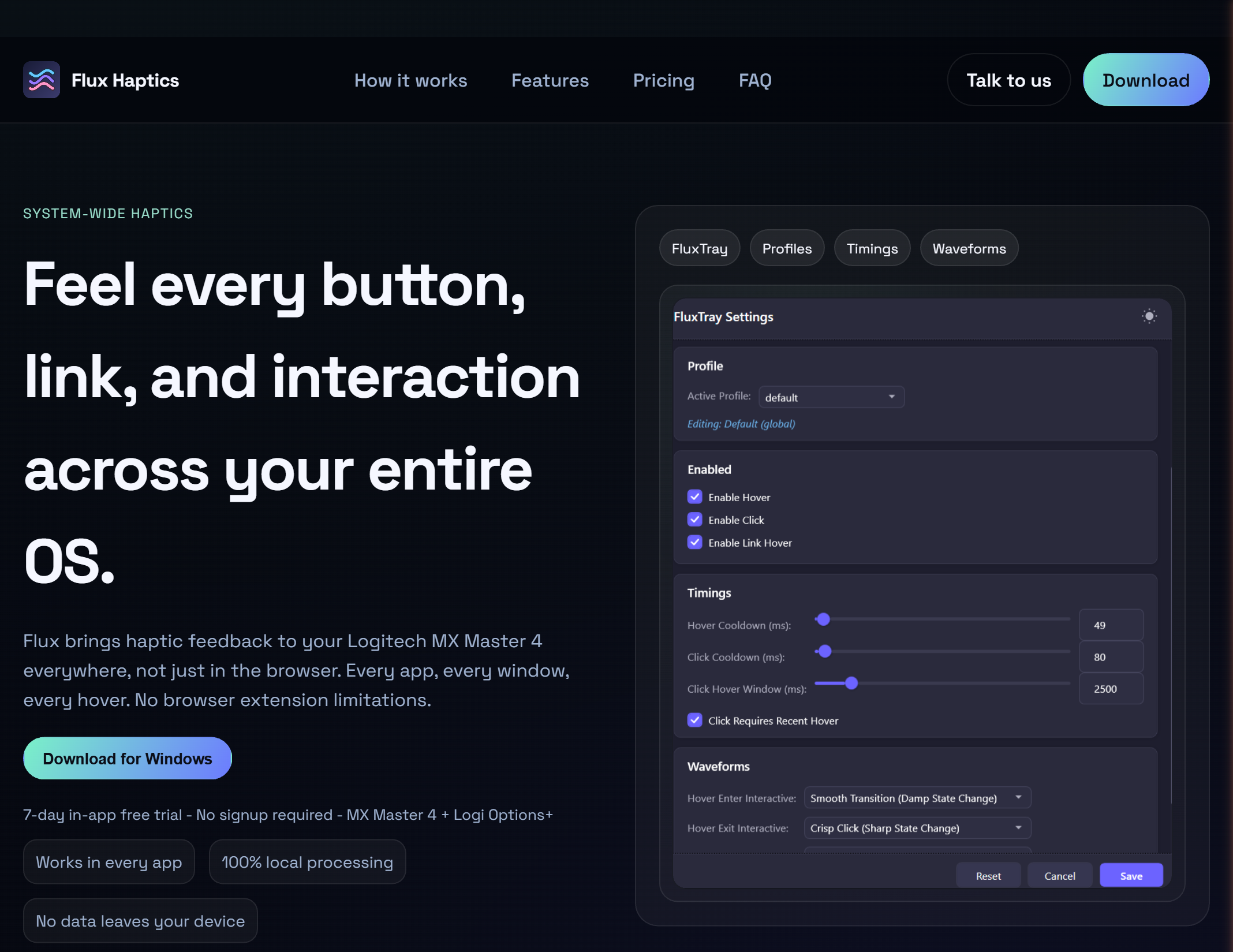 Flux Haptics - Main product screenshot demonstrating key features and user interface