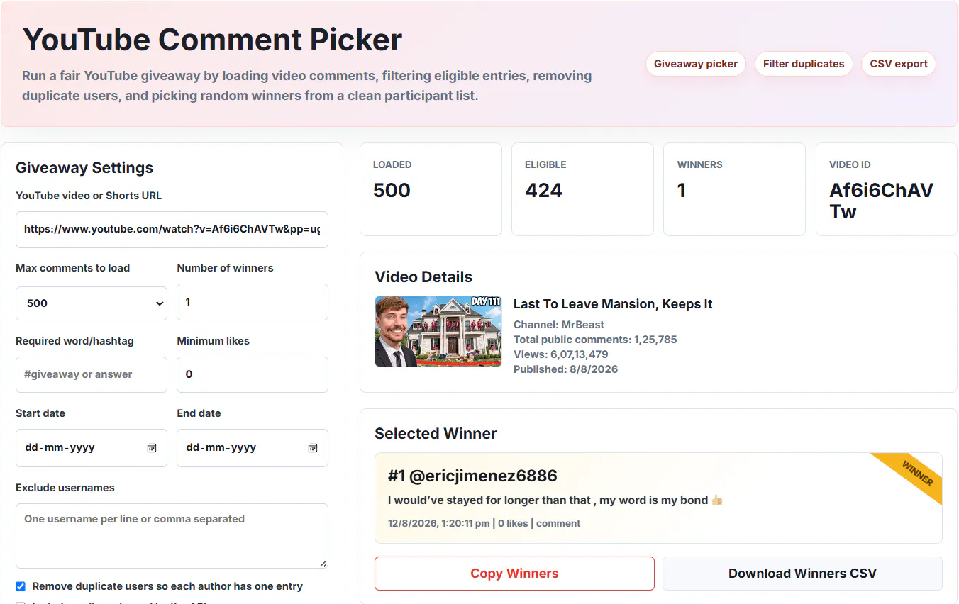 YouTube Comment Picker