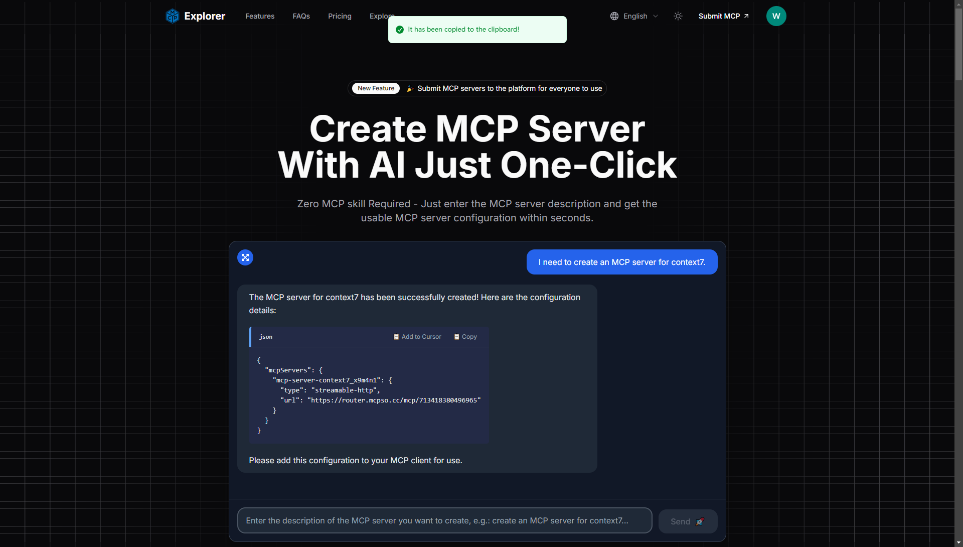 MCP Explorer - 🚀 Crea server MCP con AI solo un clic. media 4