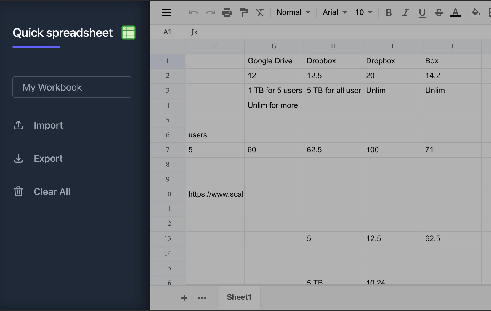Spreadsheet quick keys