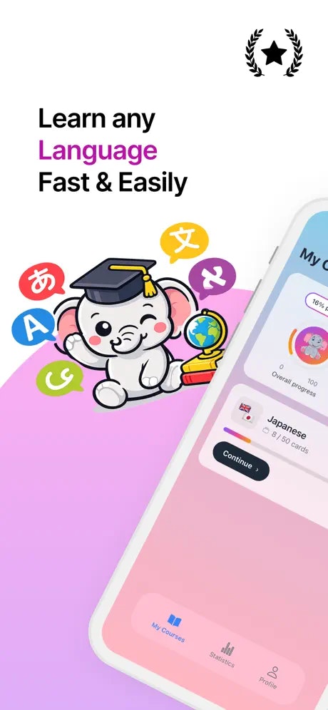 Memori Flashcards Languages - Main product screenshot demonstrating key features and user interface
