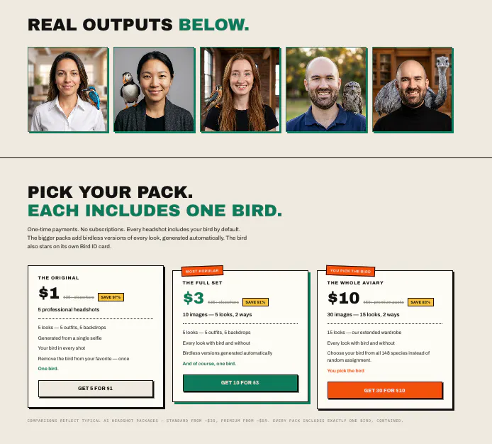 Headshots with a Bird gallery image