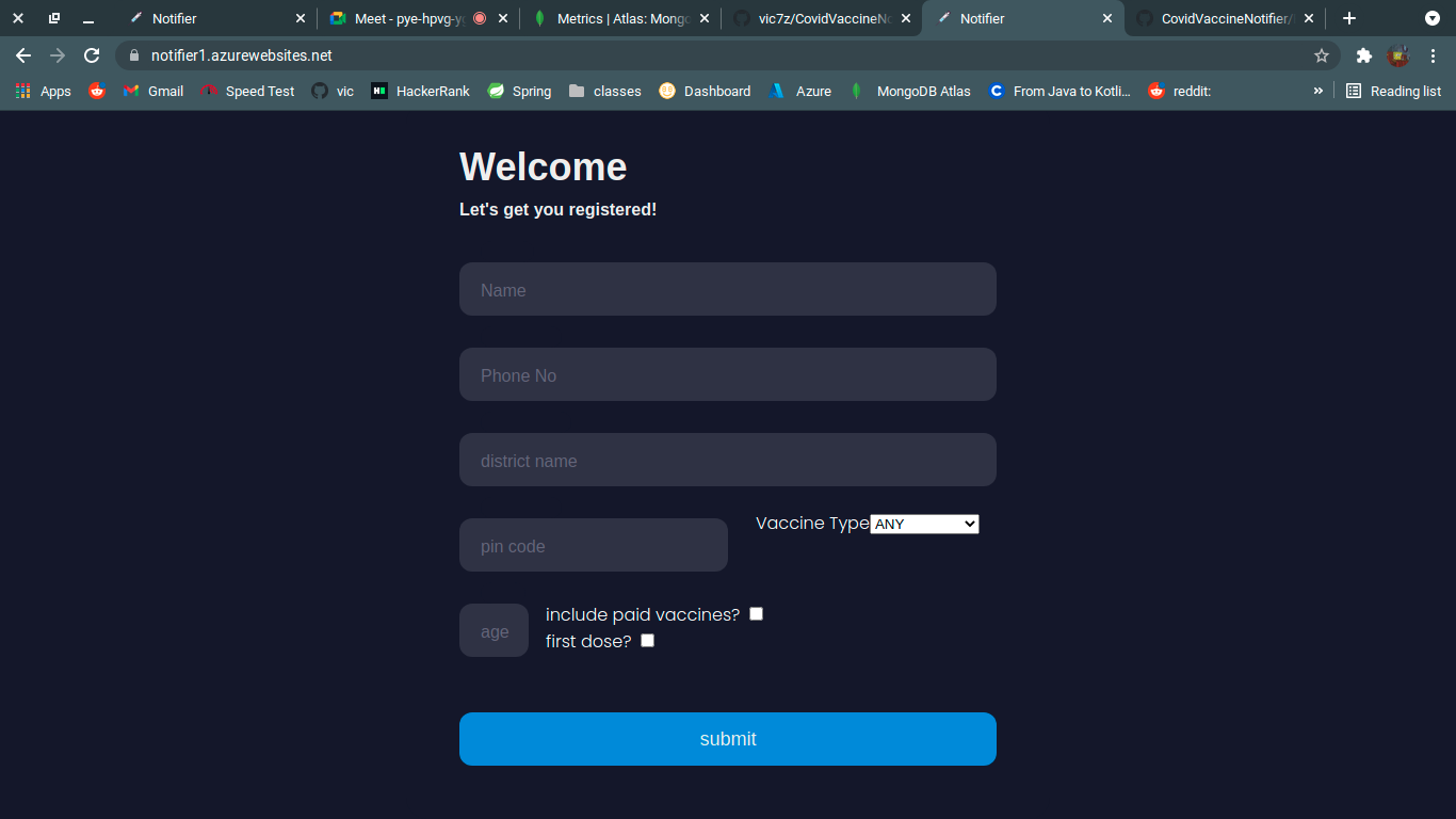 Covid Vaccine Notifier