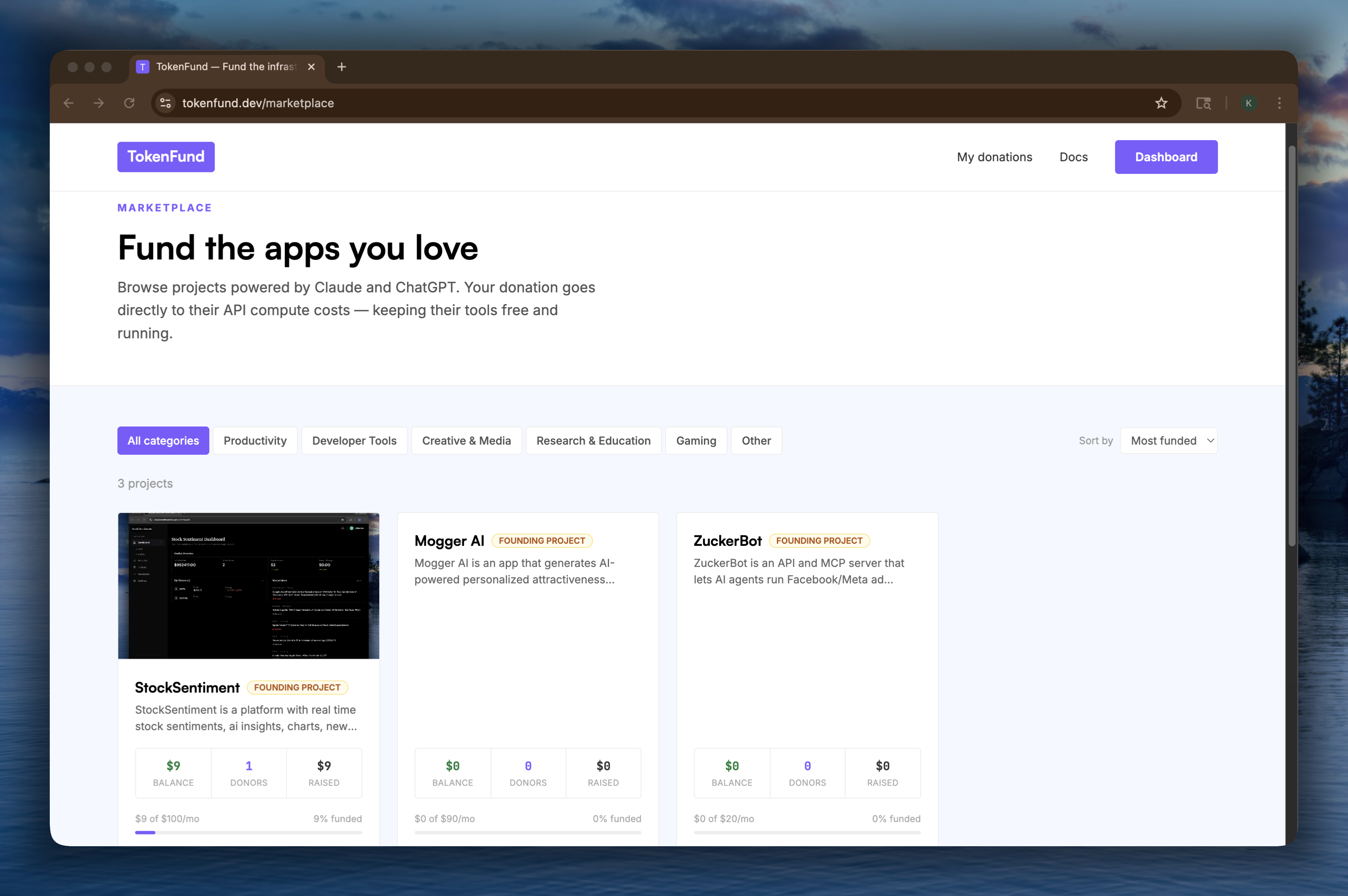 TokenFund - Screenshot 2 showing product features and functionality