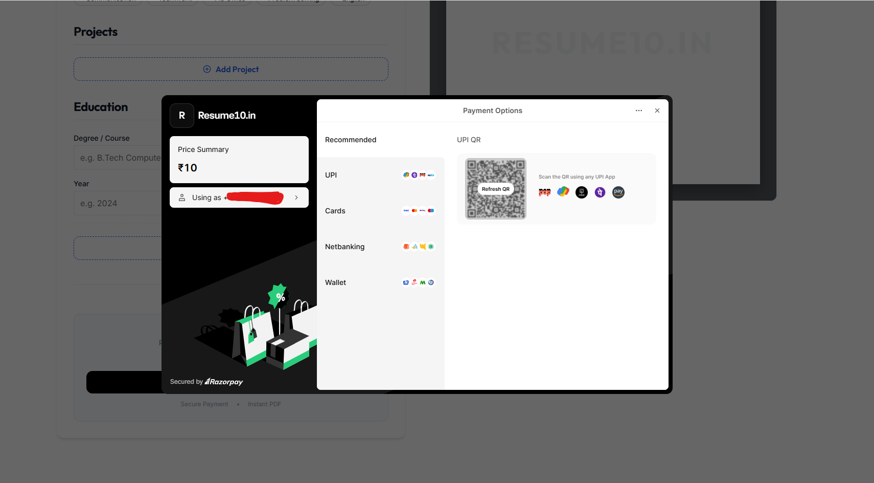 Resume10.in - Screenshot 3 showing product features and functionality