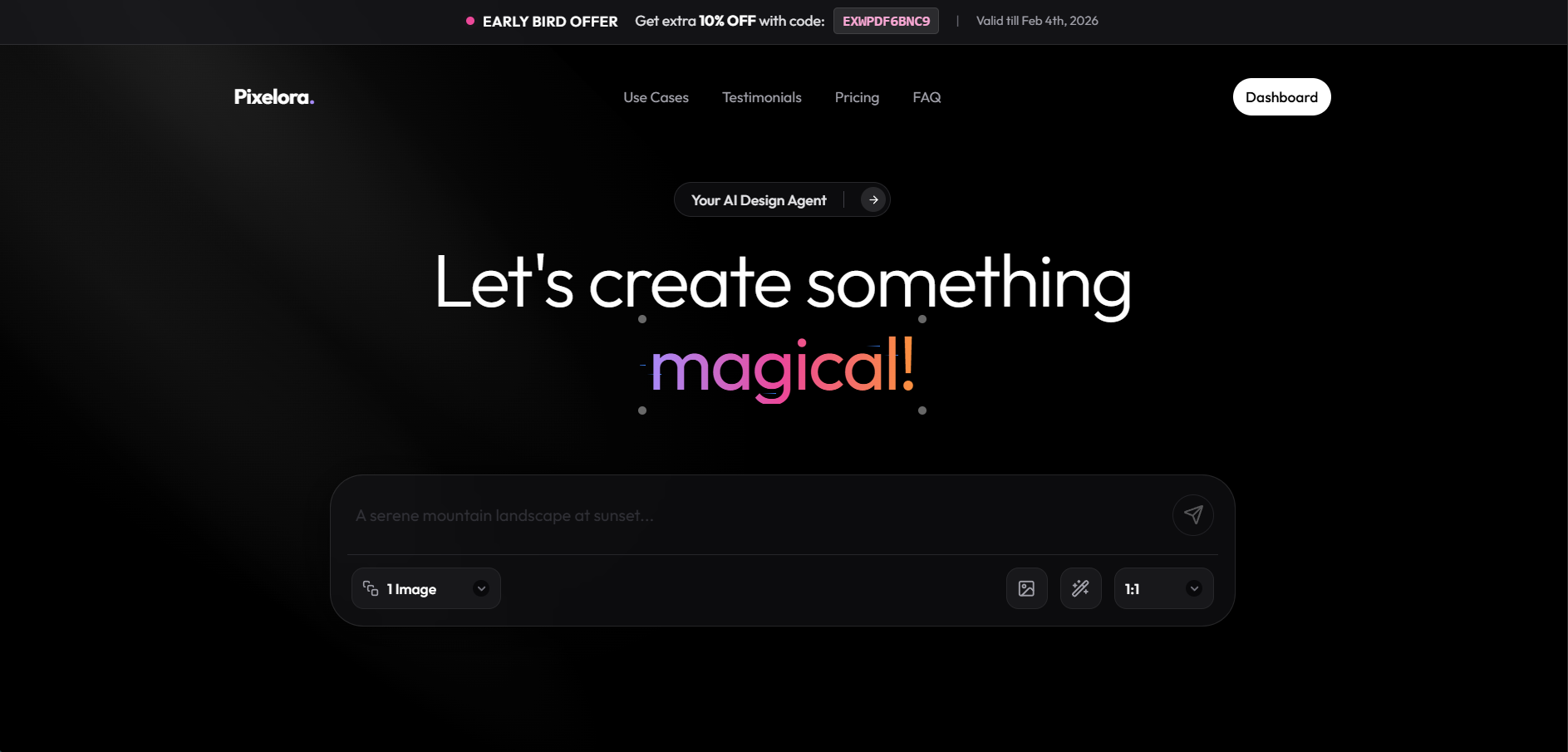 Pixelora.art - Main product screenshot demonstrating key features and user interface
