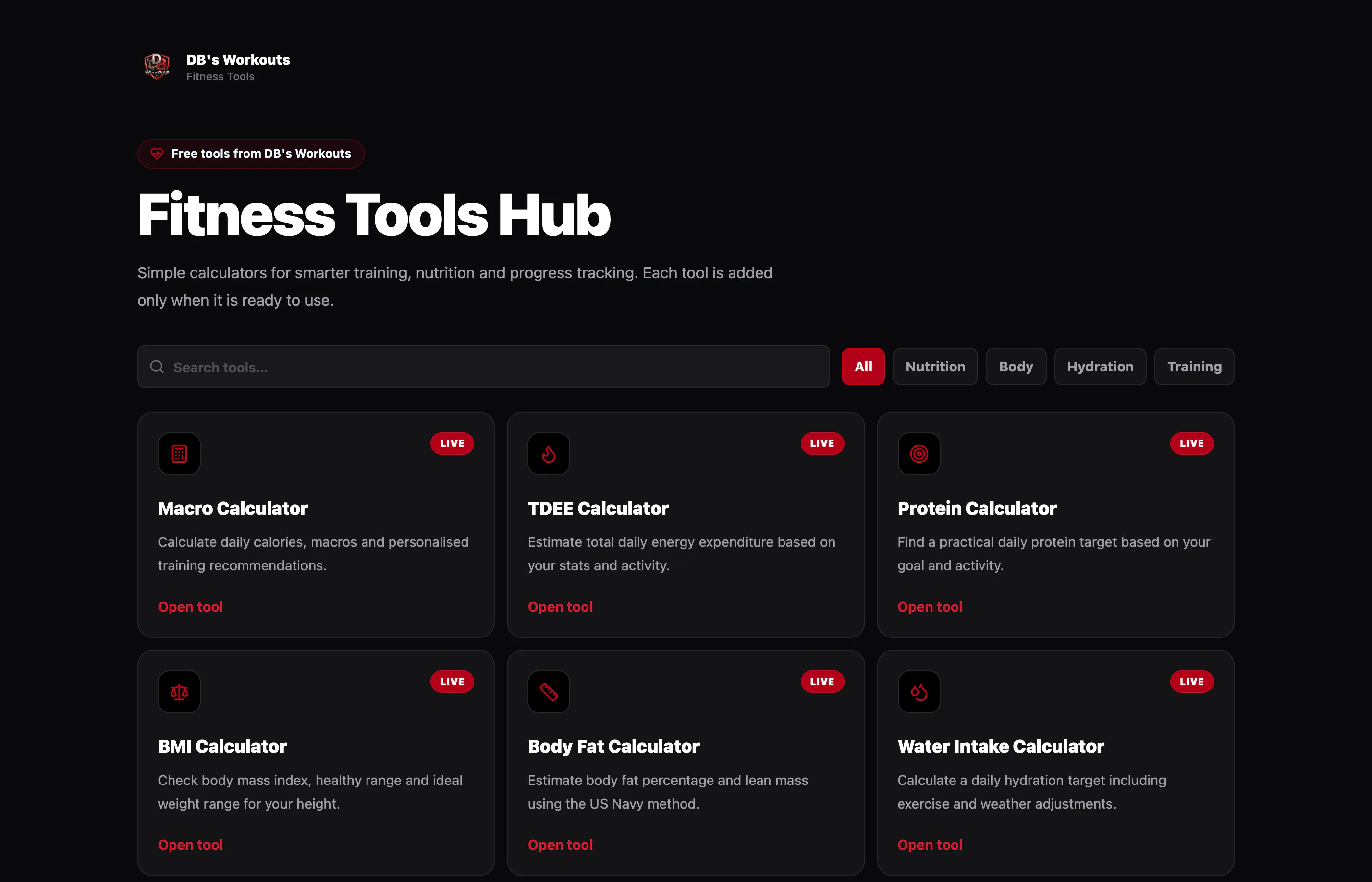 DB's Workouts Fitness Tools Hub gallery image