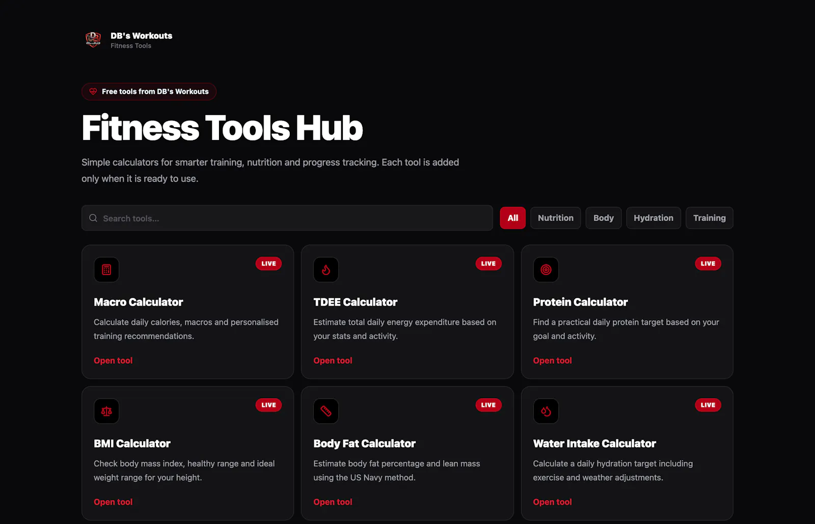 DB's Workouts Fitness Tools Hub screenshot 4