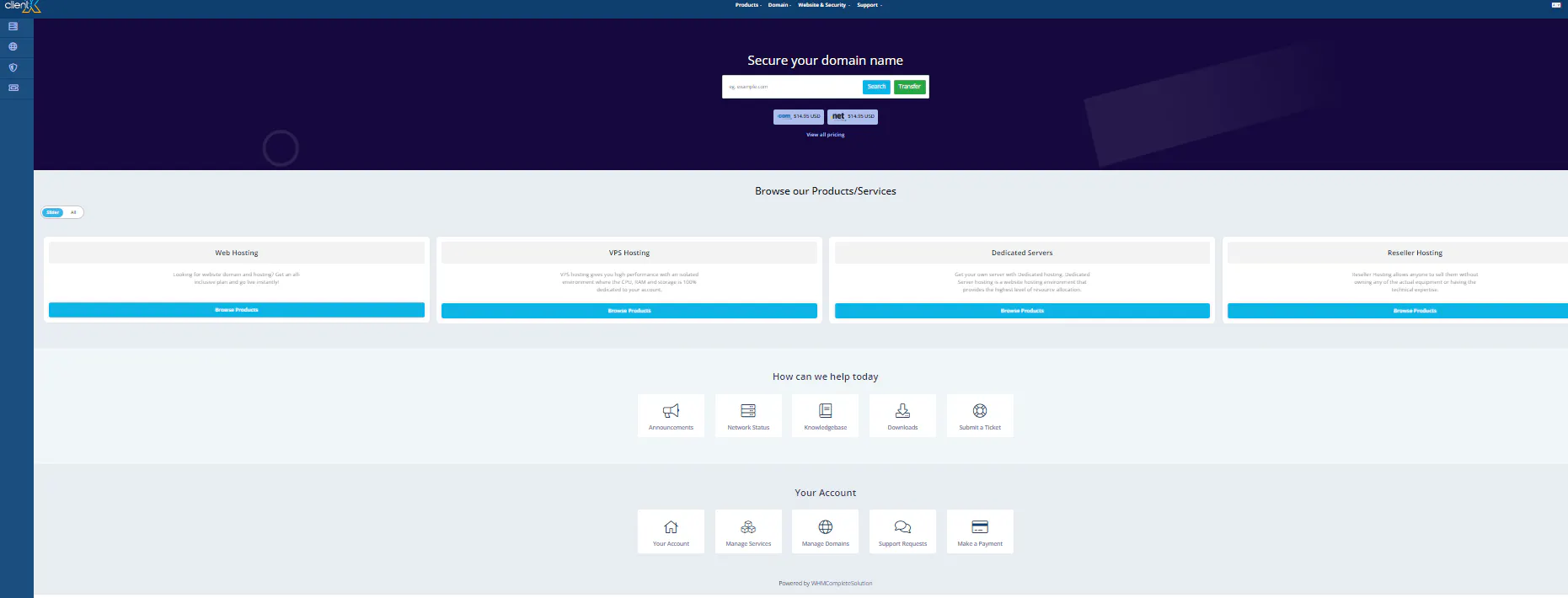 ClientX WHMCS Client Area Theme gallery image