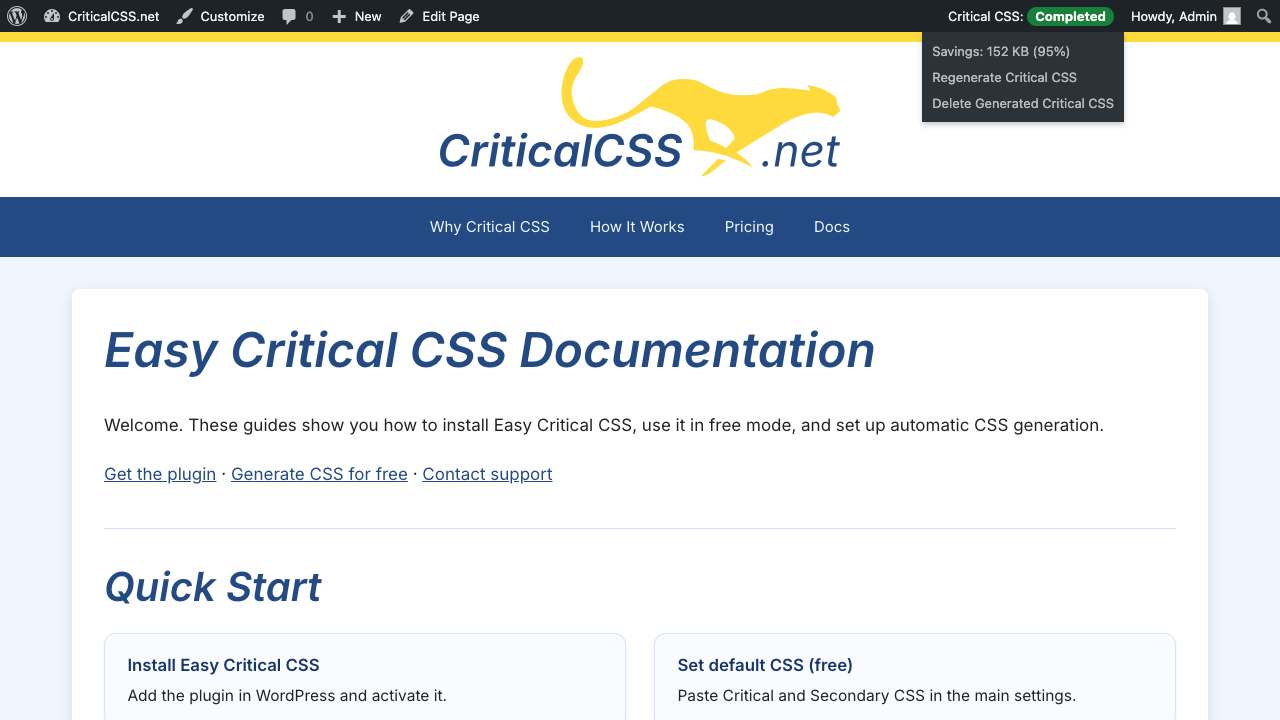 Easy Critical CSS - Main product screenshot demonstrating key features and user interface