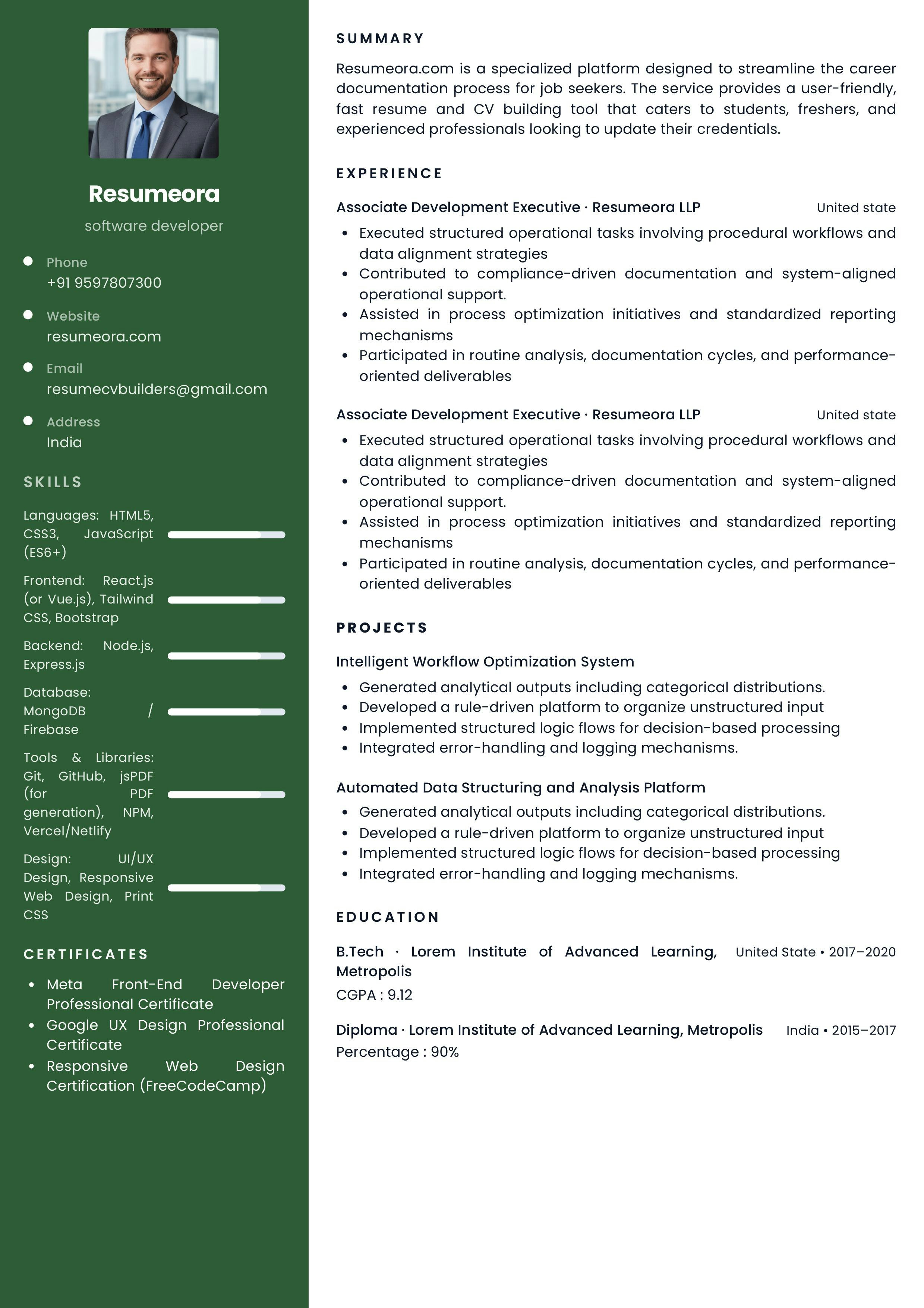 Resumeora Resume Builder - Main product screenshot demonstrating key features and user interface