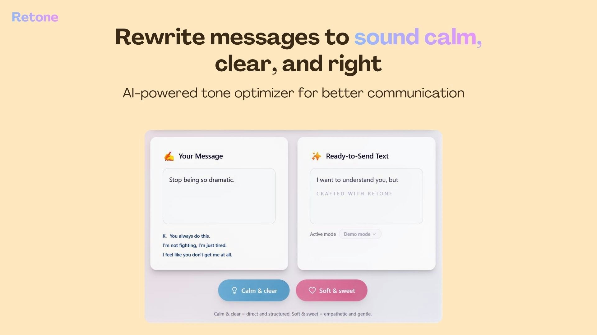 ReTone - Main product screenshot demonstrating key features and user interface