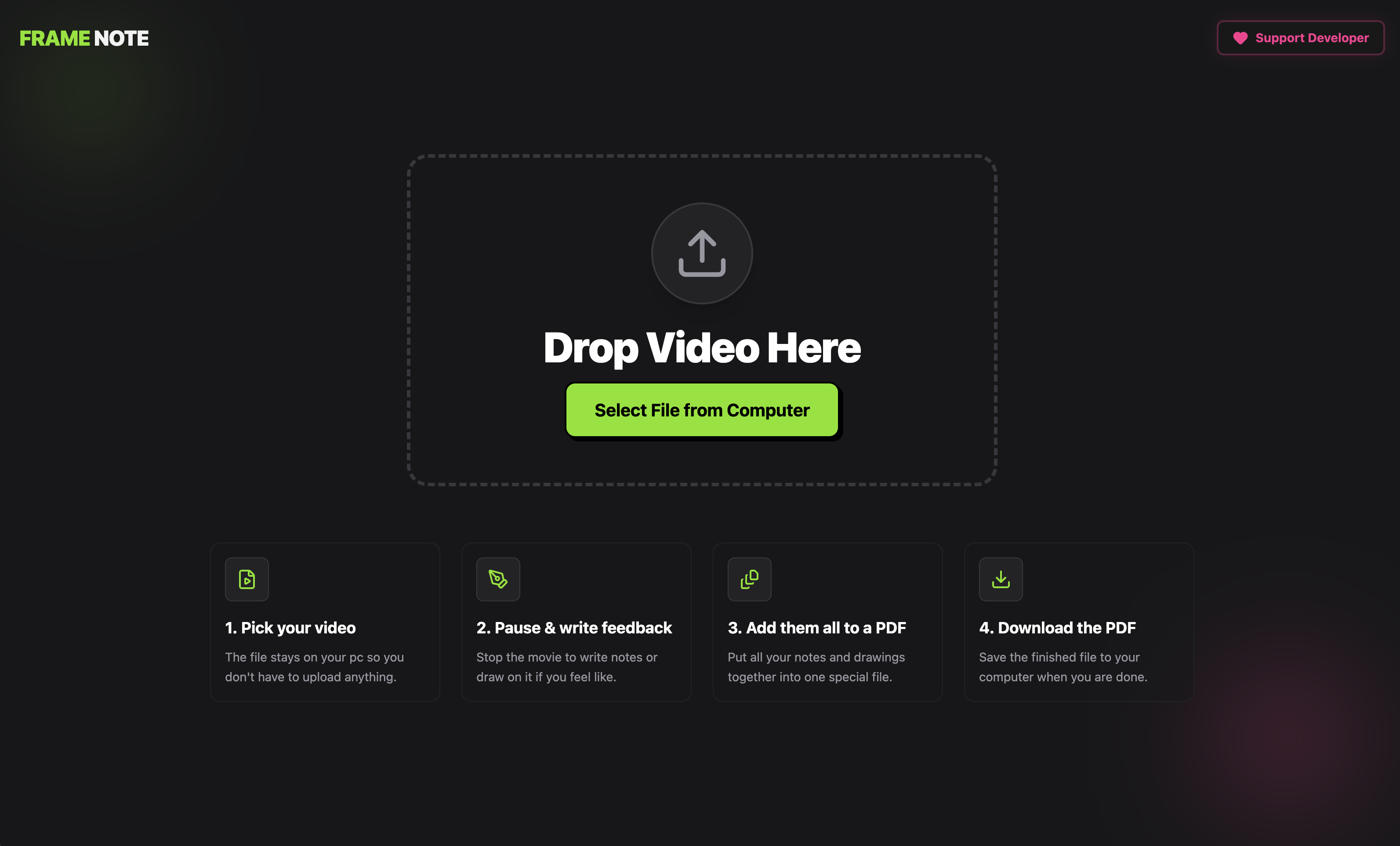 Frame Note - Screenshot 2 showing product features and functionality