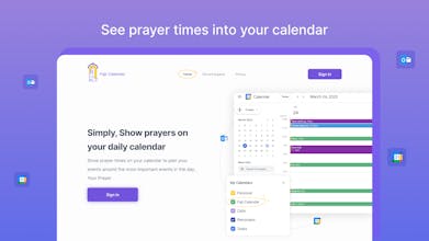 Captura de pantalla de la aplicación Fajr Calendar: horarios de oración islámica y eventos integrados en un calendario de Google con recordatorios personalizables.