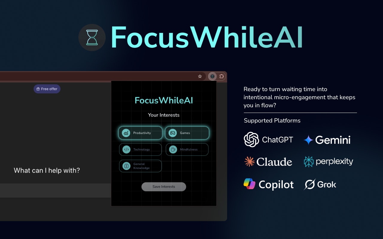 FocusWhileAI - Main product screenshot demonstrating key features and user interface