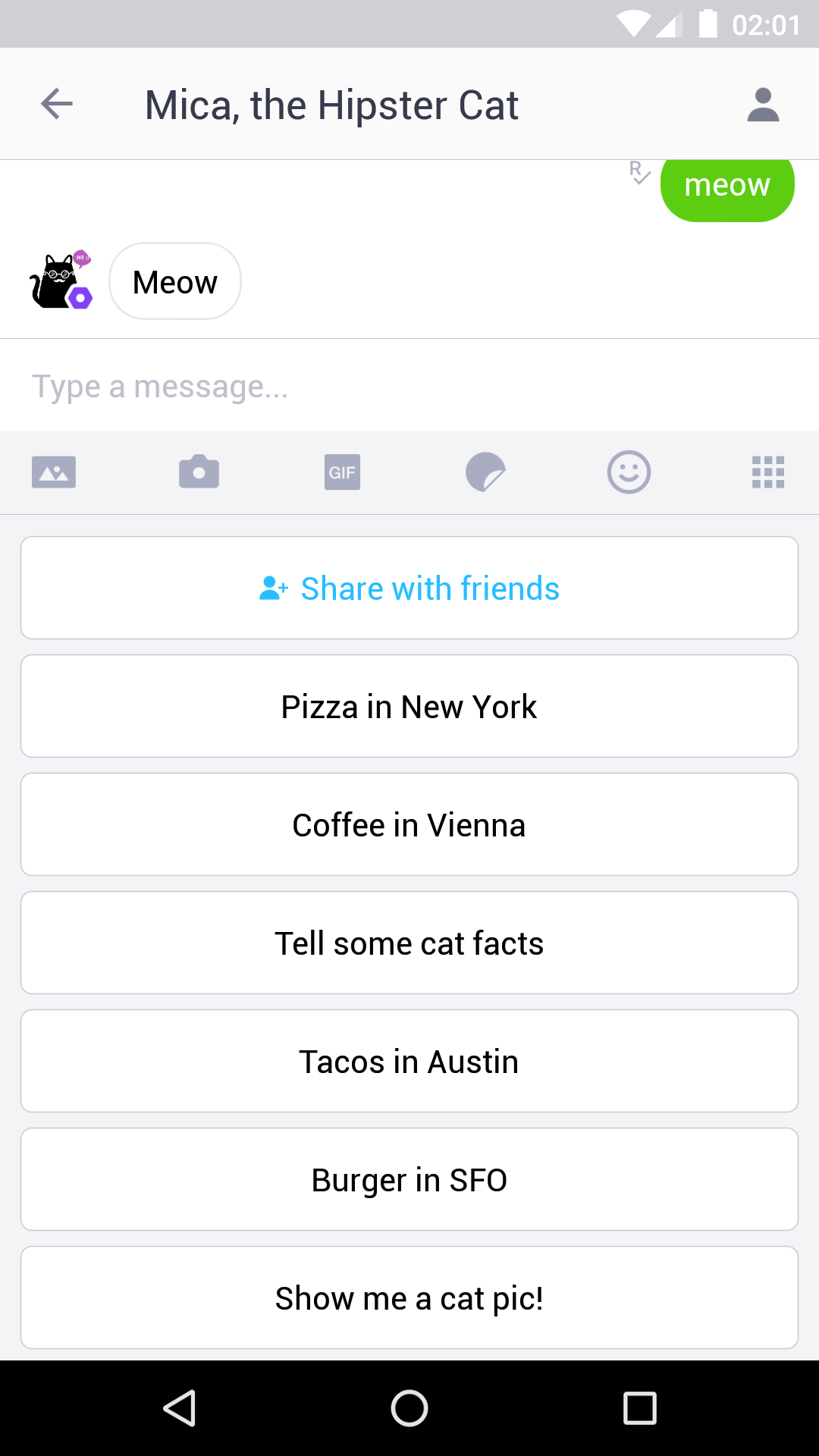 Mica, the Hipster Cat Bot on Kik gallery image