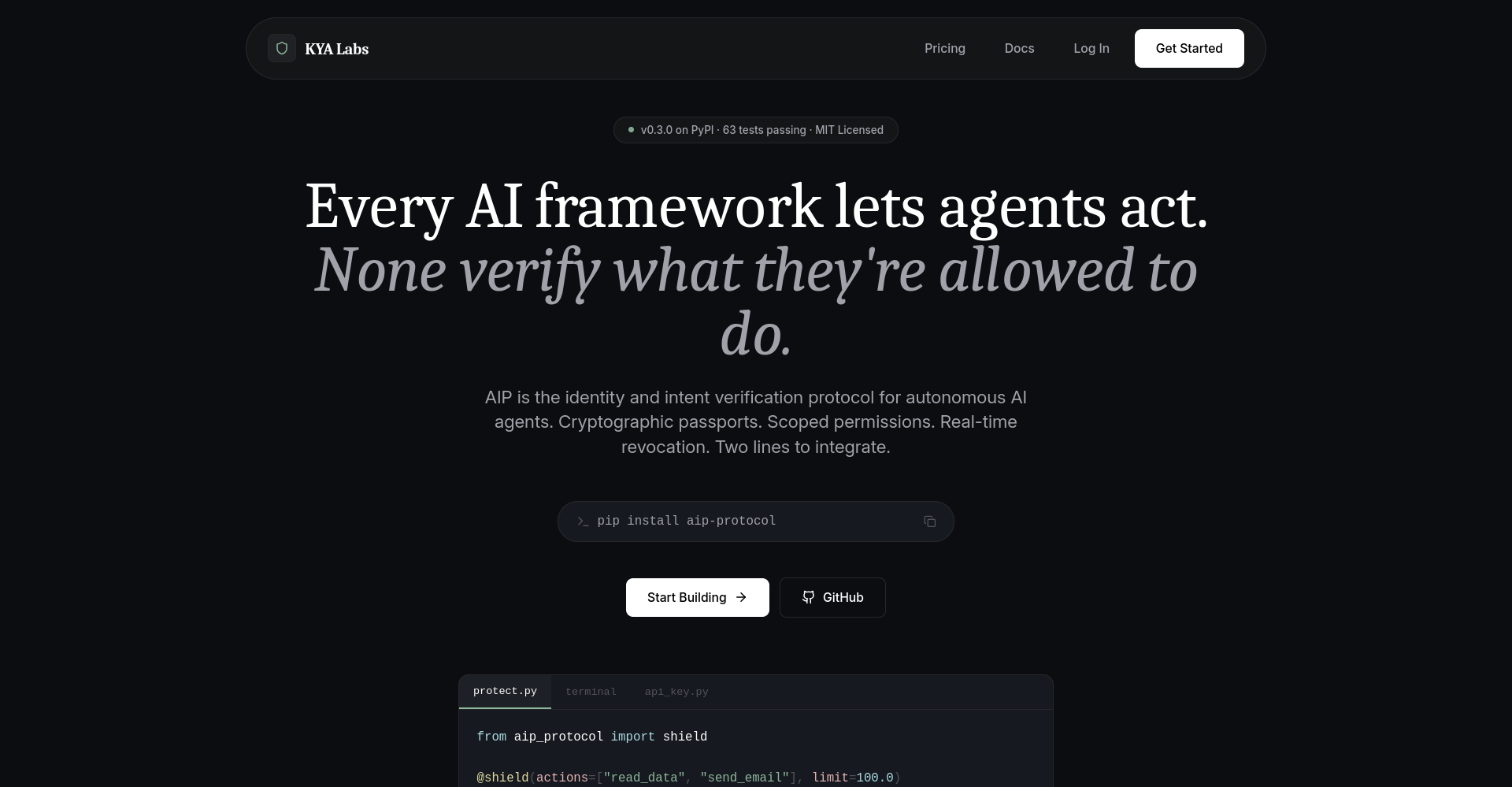 KYA Lab(Know your Agents) - Main product screenshot demonstrating key features and user interface