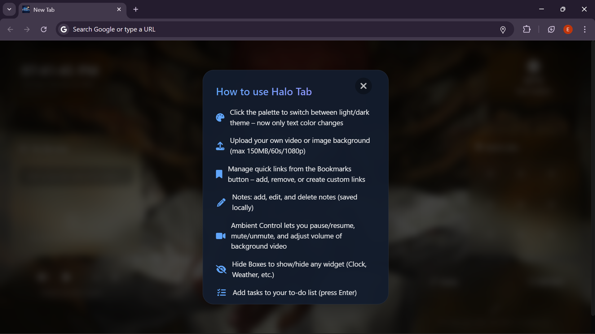 Halo New Tab Dashboard - Screenshot 4 showing product features and functionality