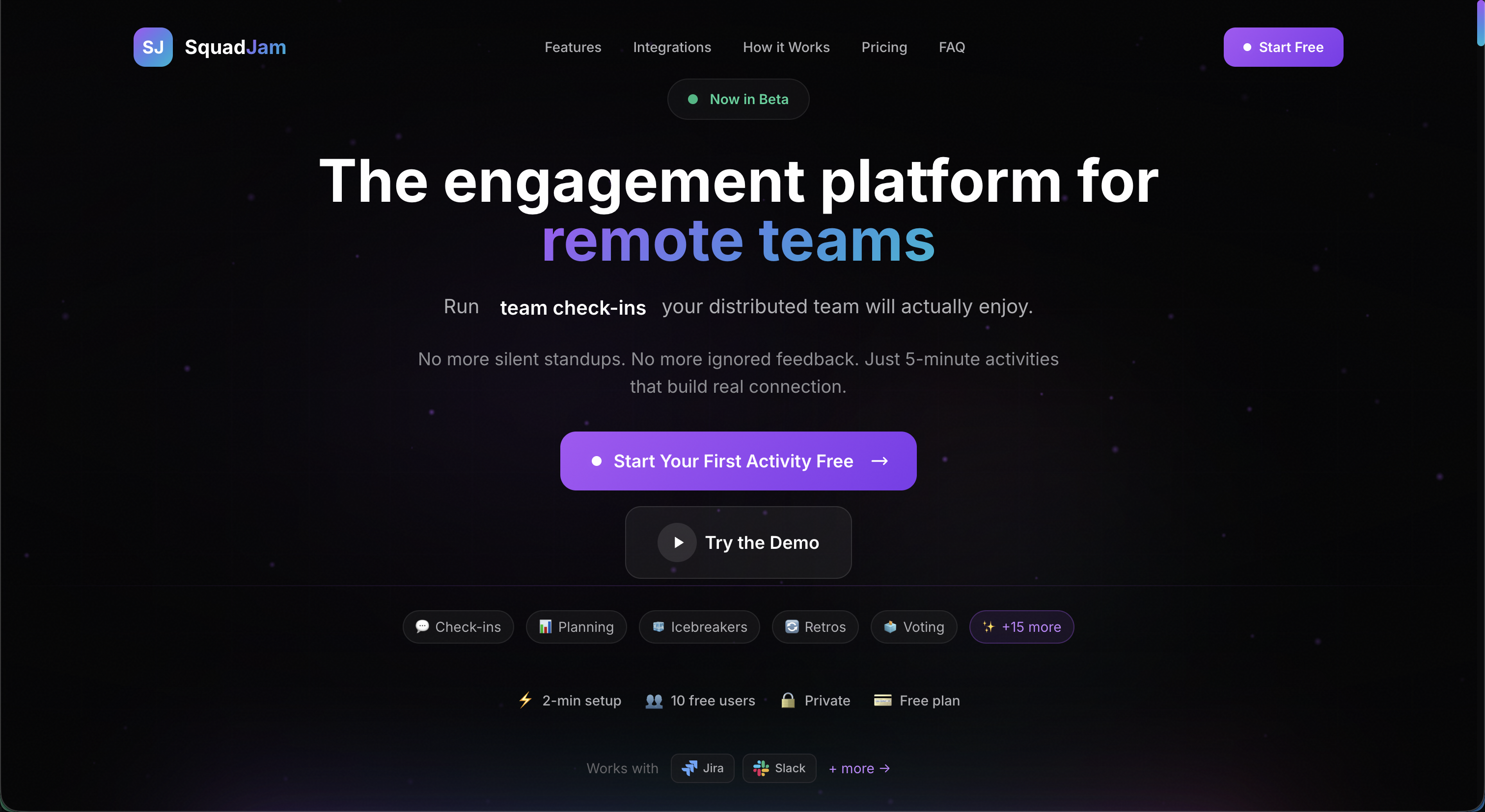 SquadJam - Main product screenshot demonstrating key features and user interface