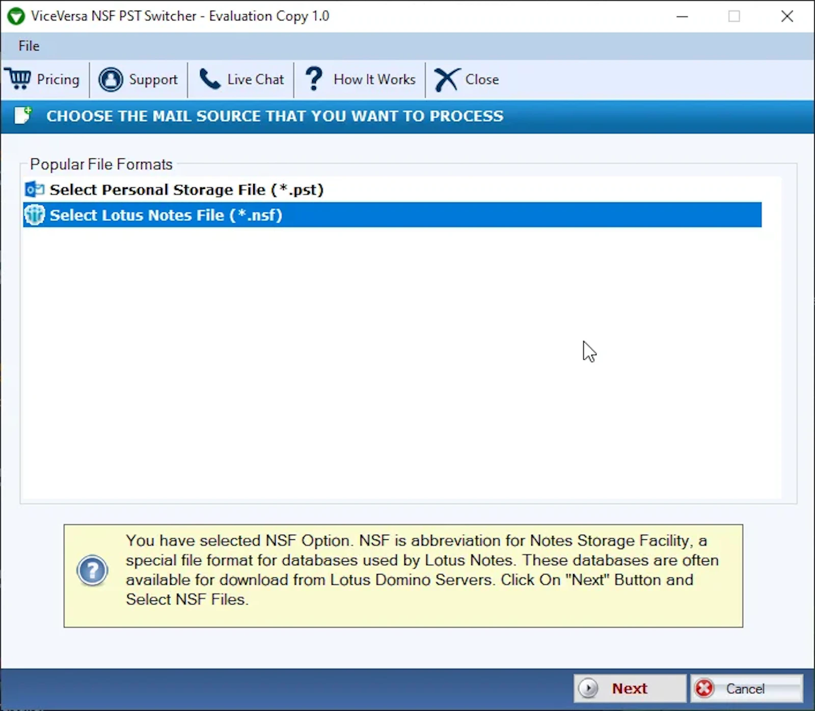ViceVersa NSF PST Switcher screenshot 1