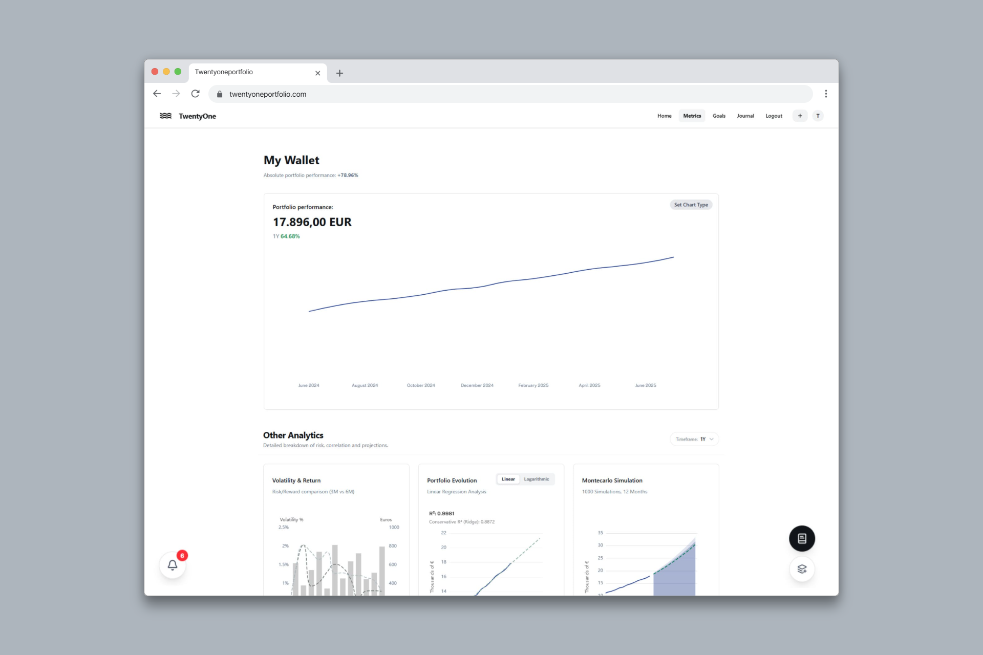 TwentyOne Portfolio - Main product screenshot demonstrating key features and user interface