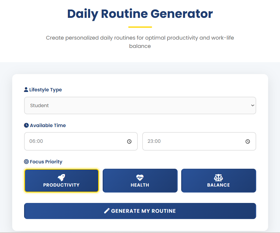 Daily Routine Generator - Main product screenshot demonstrating key features and user interface