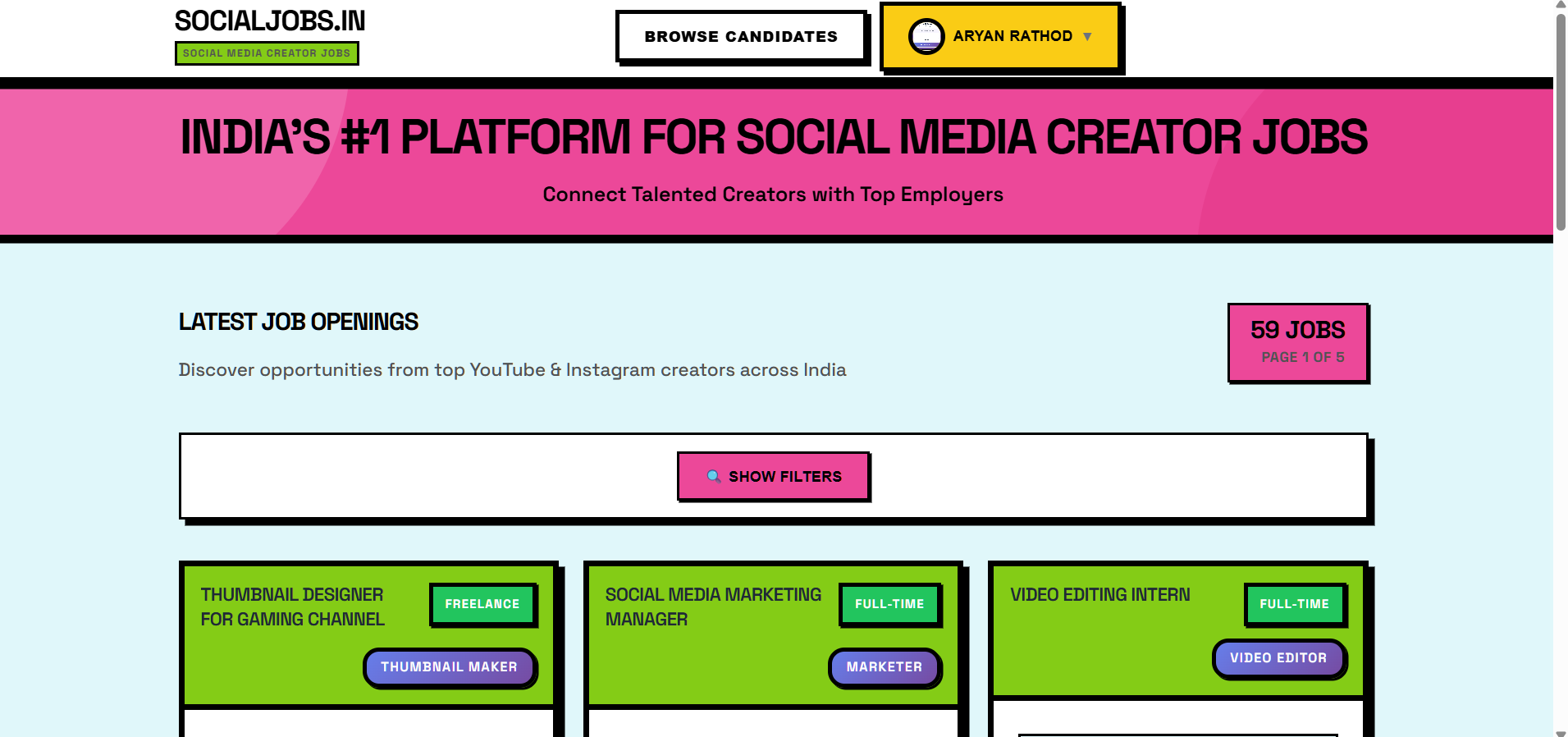 SocialJobs.in  - Main product screenshot demonstrating key features and user interface