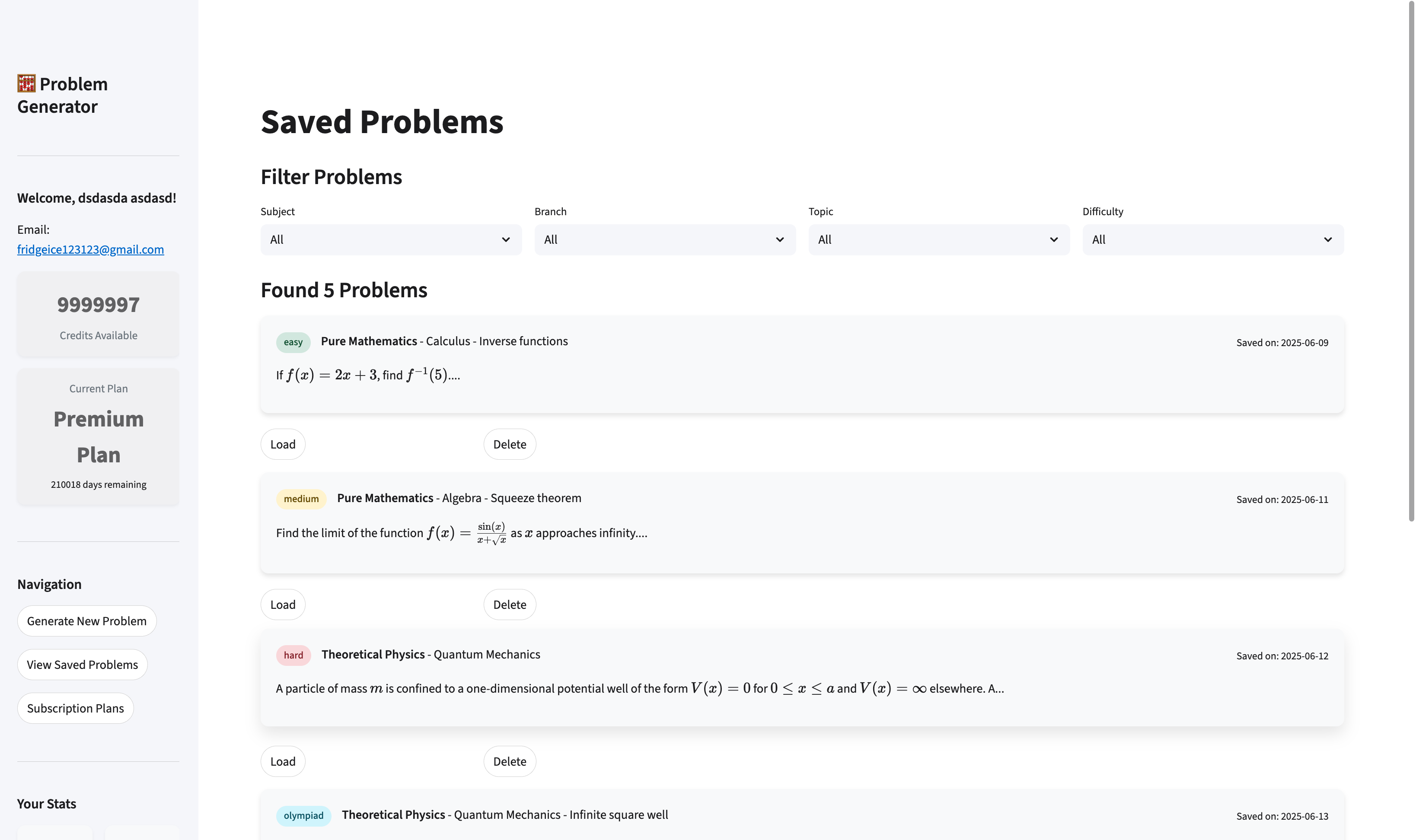 Média Propre espace - Générateur de problèmes de mathématiques et de physique 2