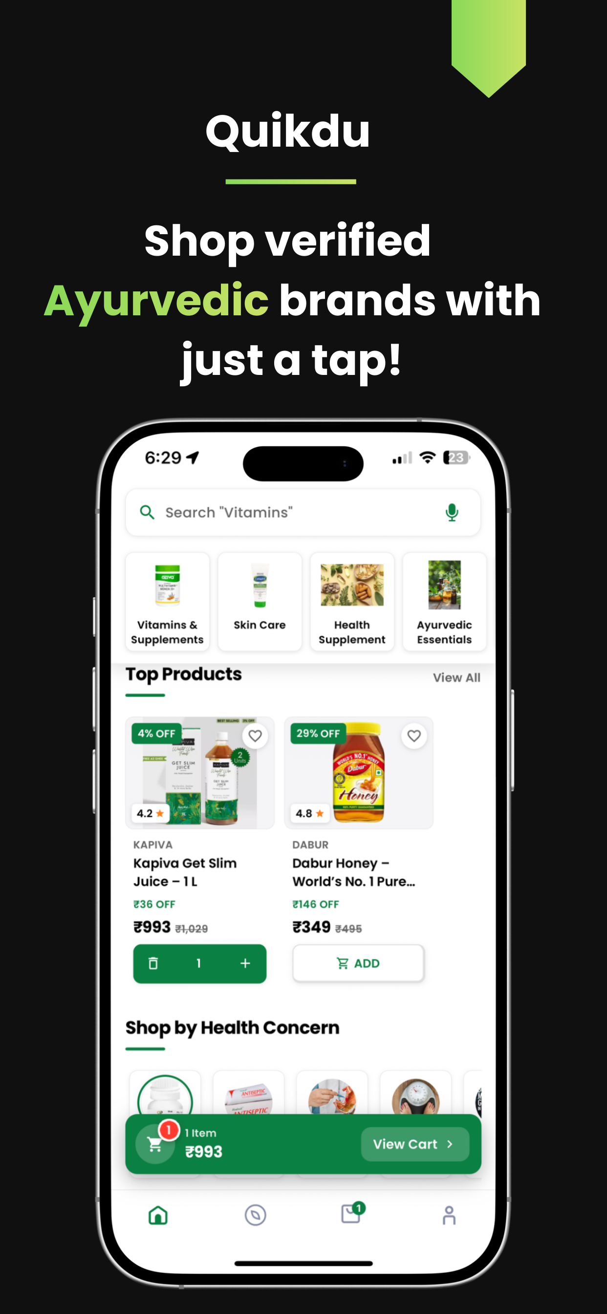 Quikdu:Ayurveda Delivery app - Screenshot 2 showing product features and functionality