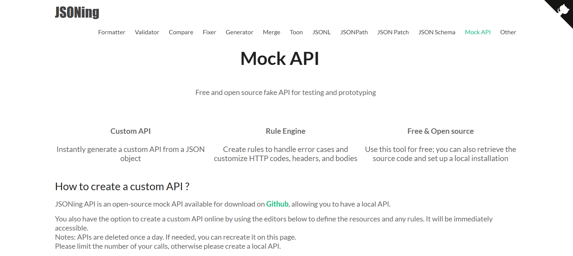 JSONing Mock API - Main product screenshot demonstrating key features and user interface