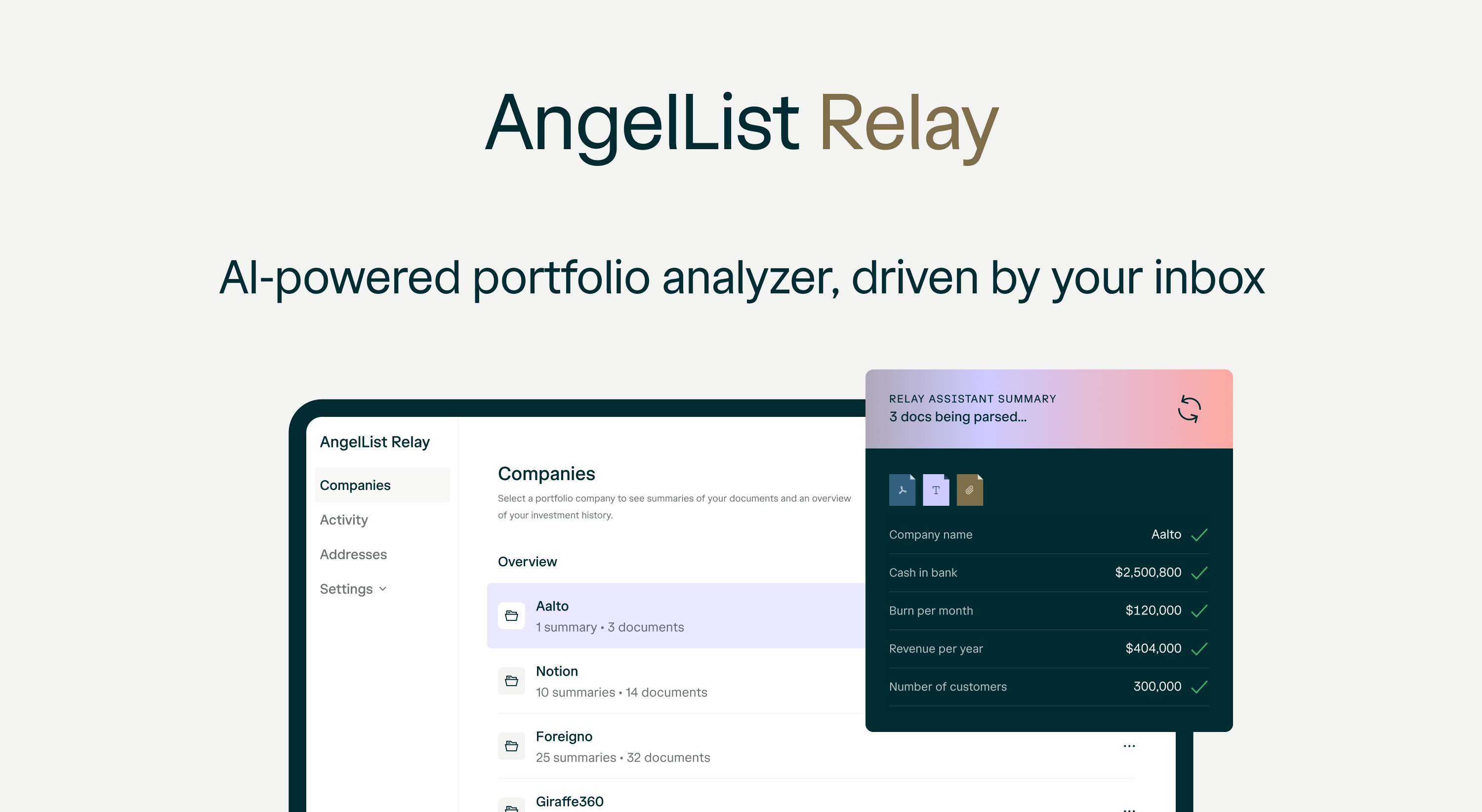 startuptile Relay-AI-powered portfolio analyzer driven by your inbox.