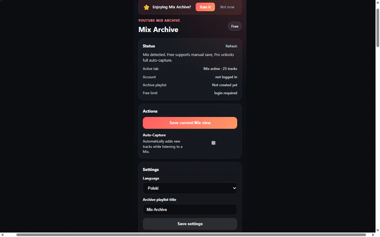 Mix Archive — YouTube mix to playlist screenshot 1
