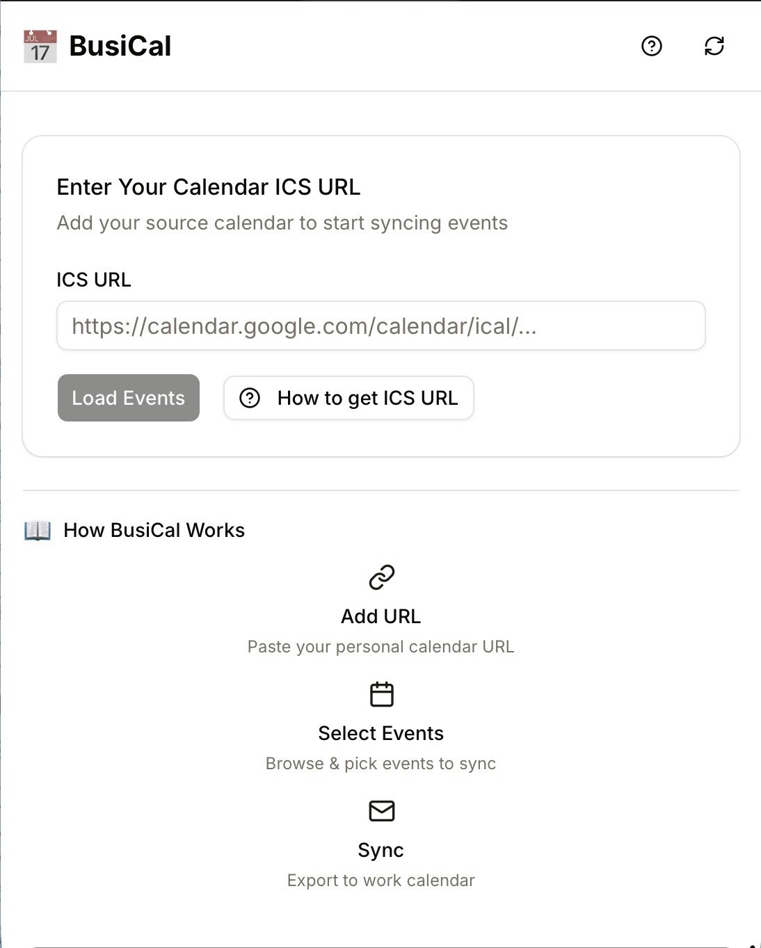 BusiCal - Main product screenshot demonstrating key features and user interface