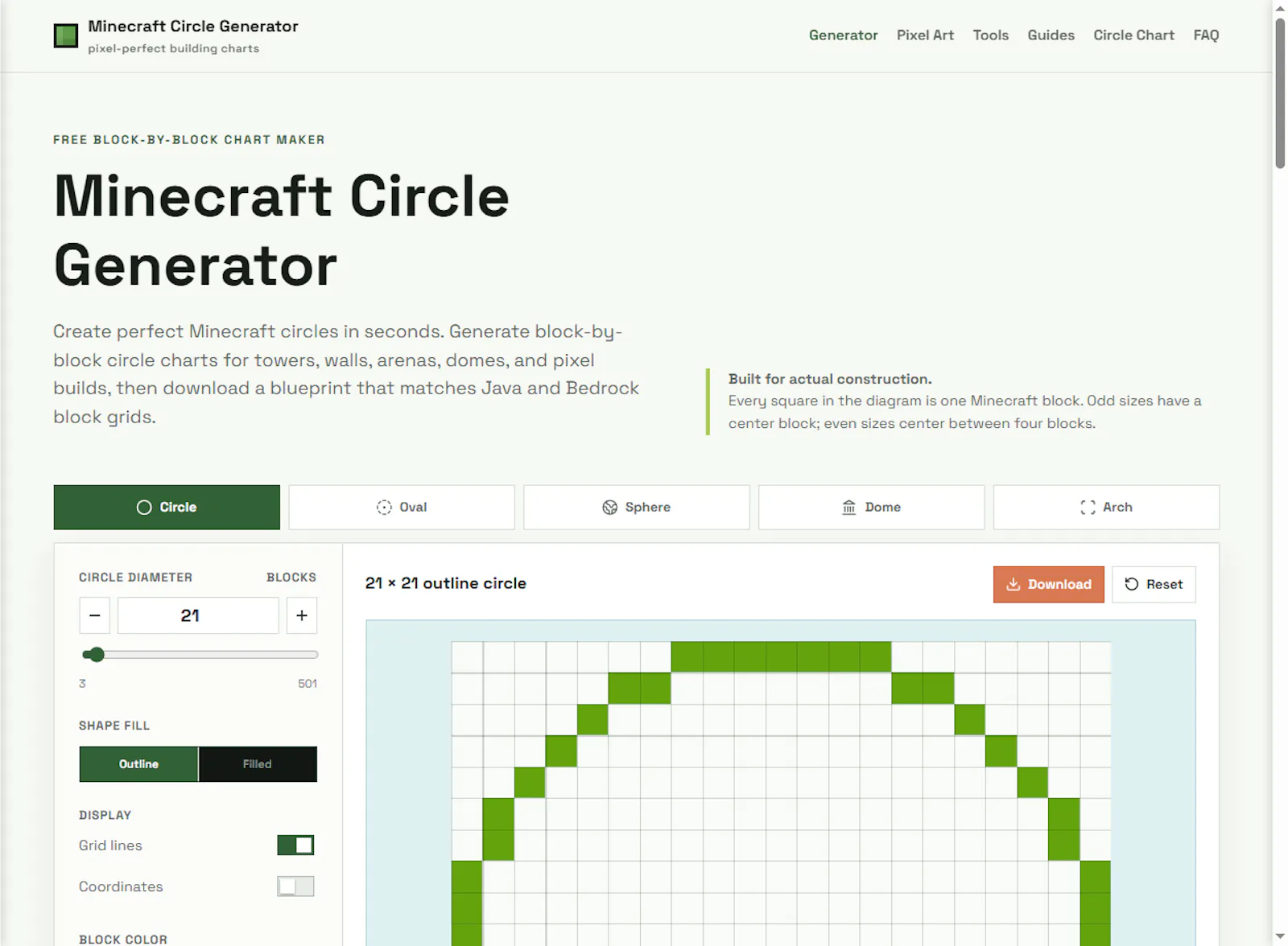 Minecraft circle generator screenshot 1
