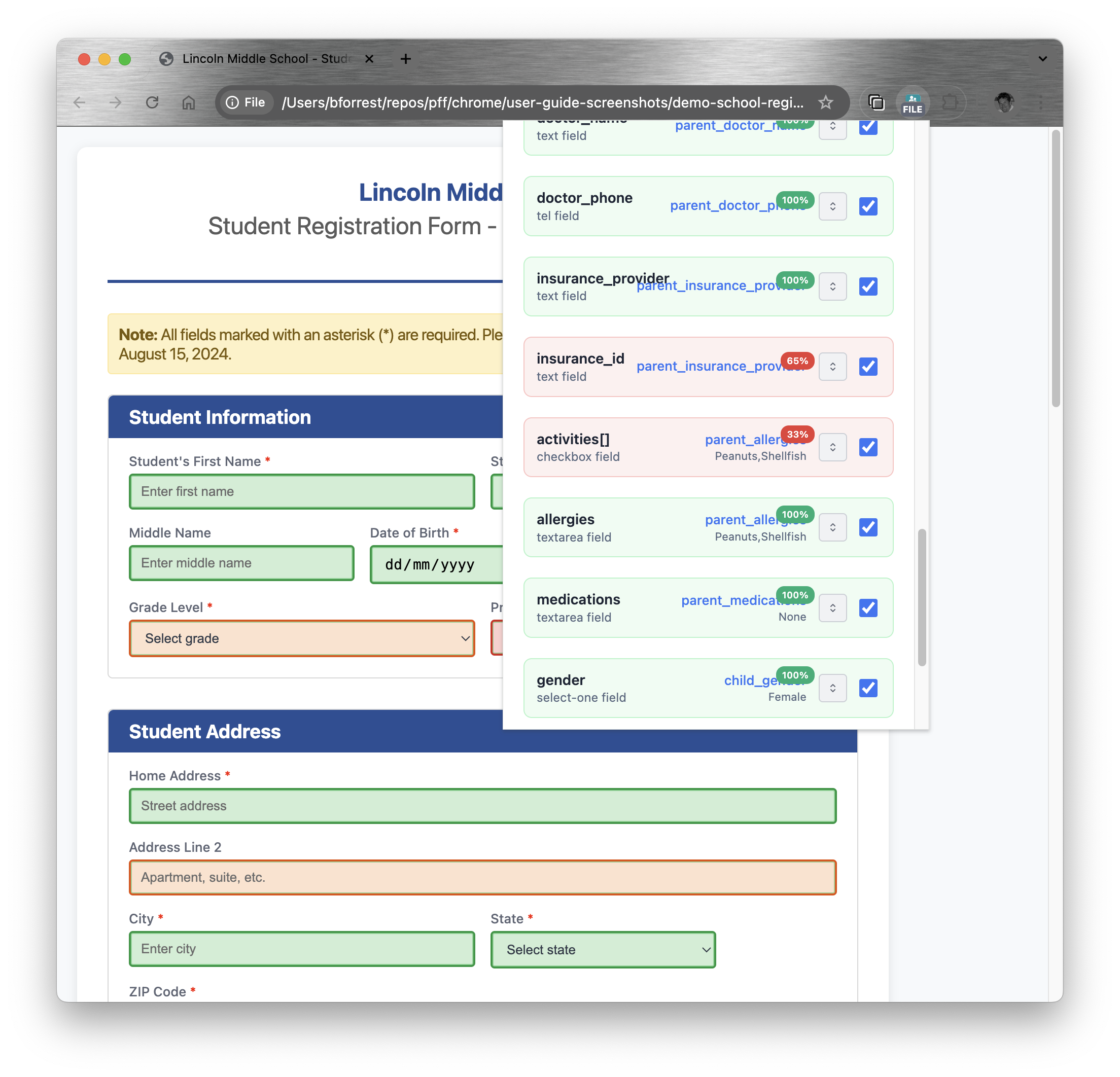 Parent Form Filler - Main screenshot showing features and interface
