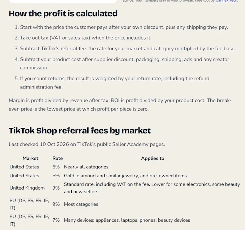 TikTok Shop Profit & Fee Calculator screenshot 3