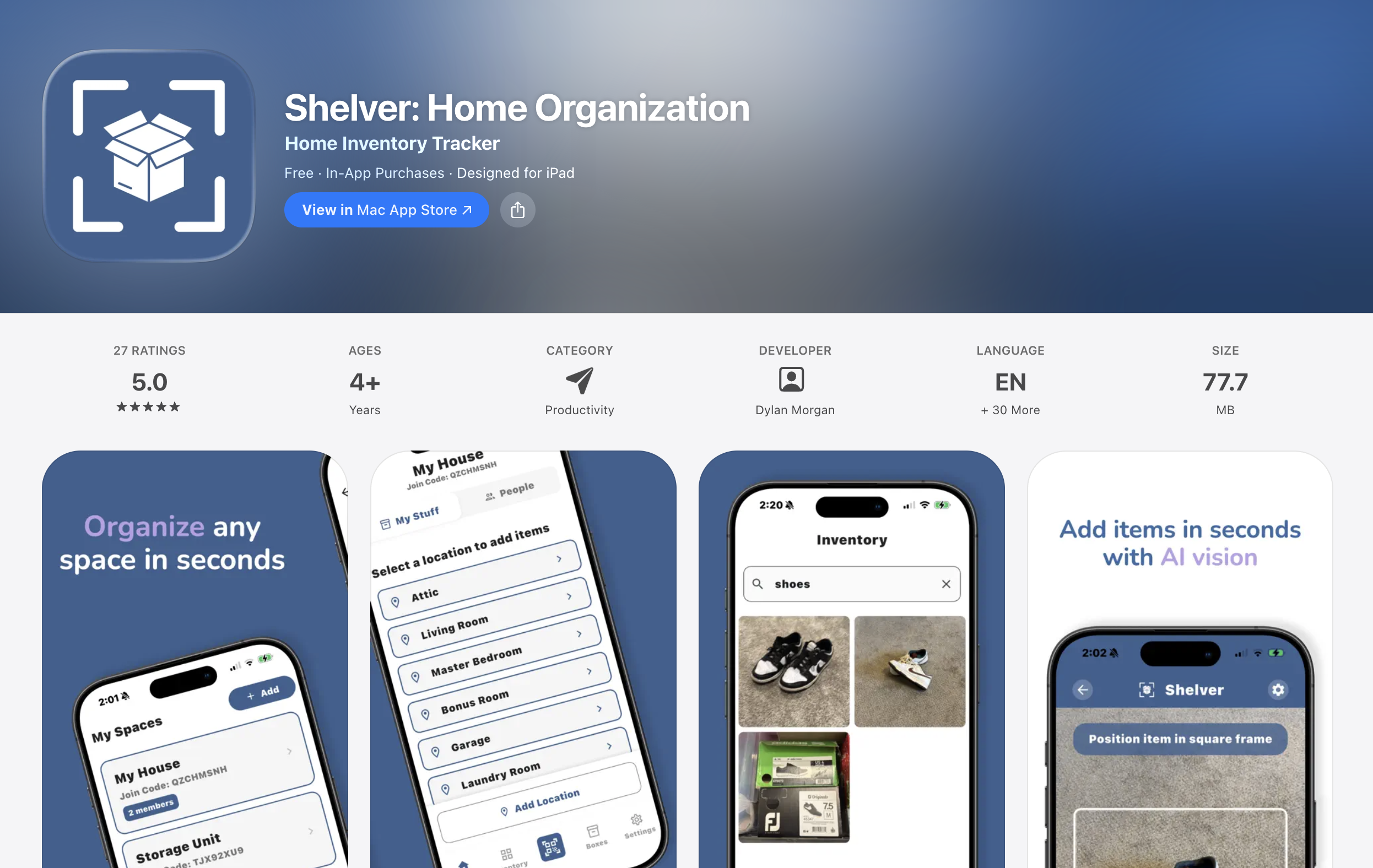 Shelver: Home Organization - Product Hunt launch logo and brand identity