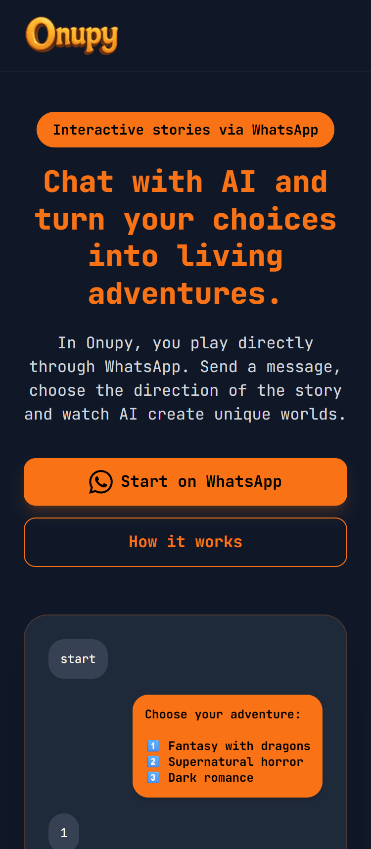 Onupy Interactive AI Stories on WhatsApp gallery image