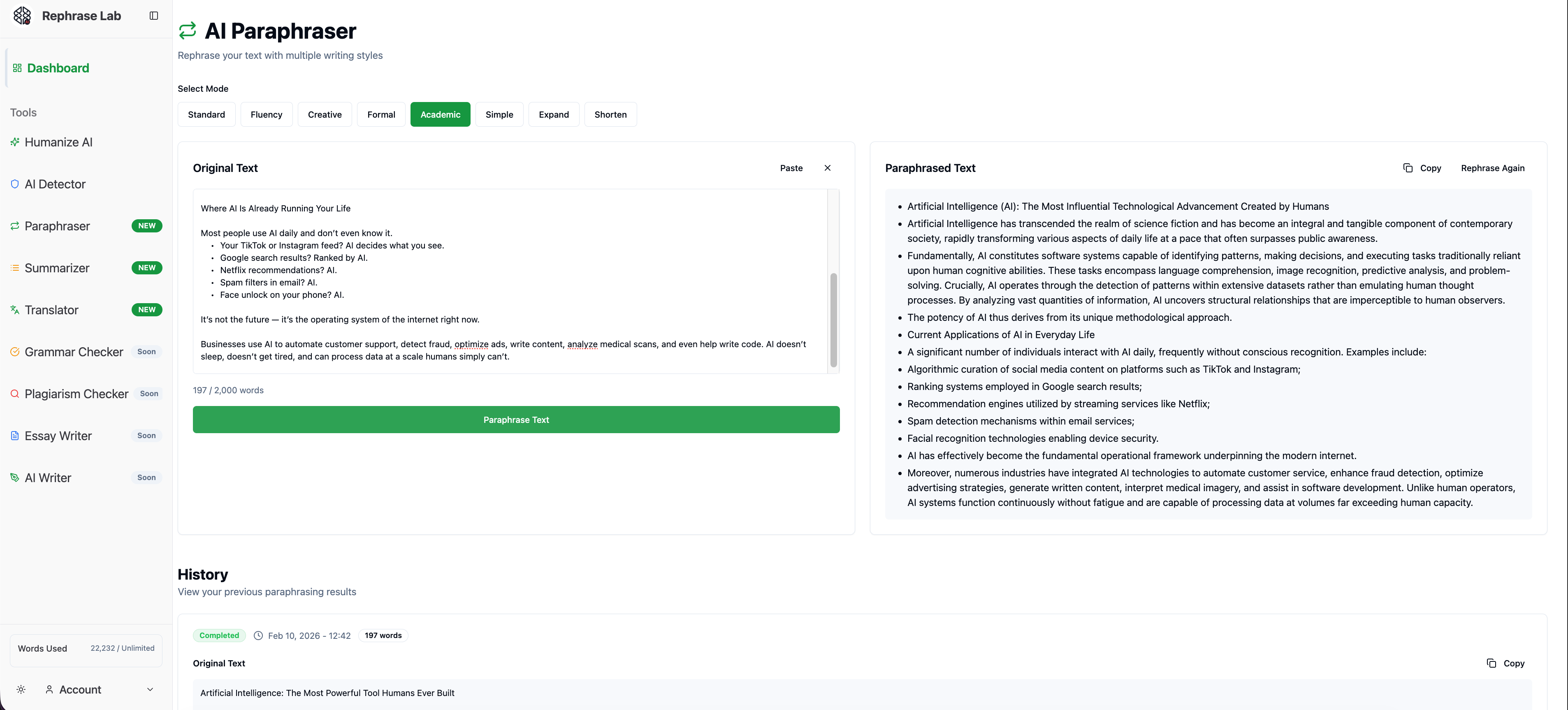 Rephrase Lab - Screenshot 3 showing product features and functionality